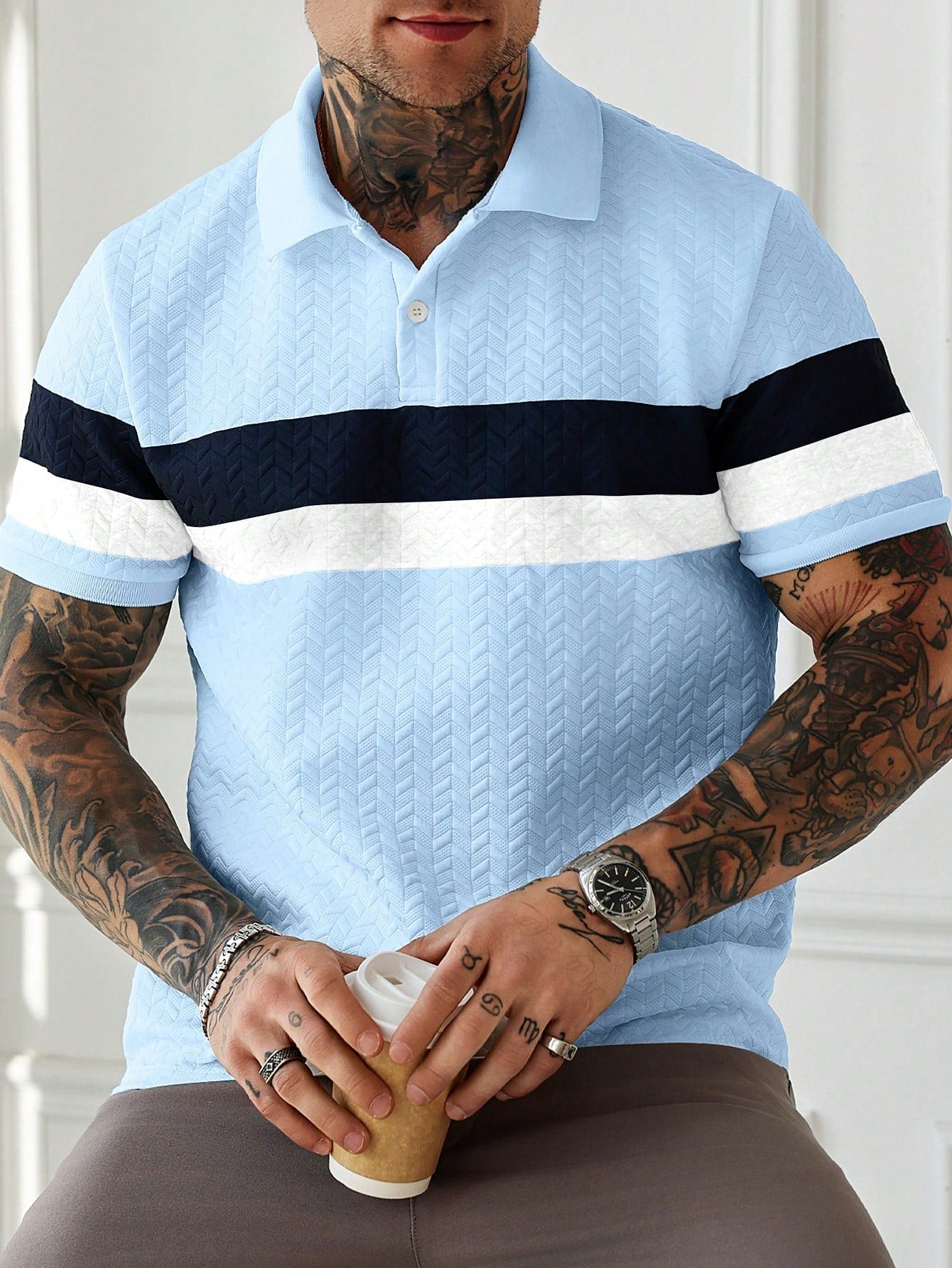 Camisa Polo Masculina Texturizada Listras Elegantes Camisa Polo Masculina Texturizada Listras Elegantes