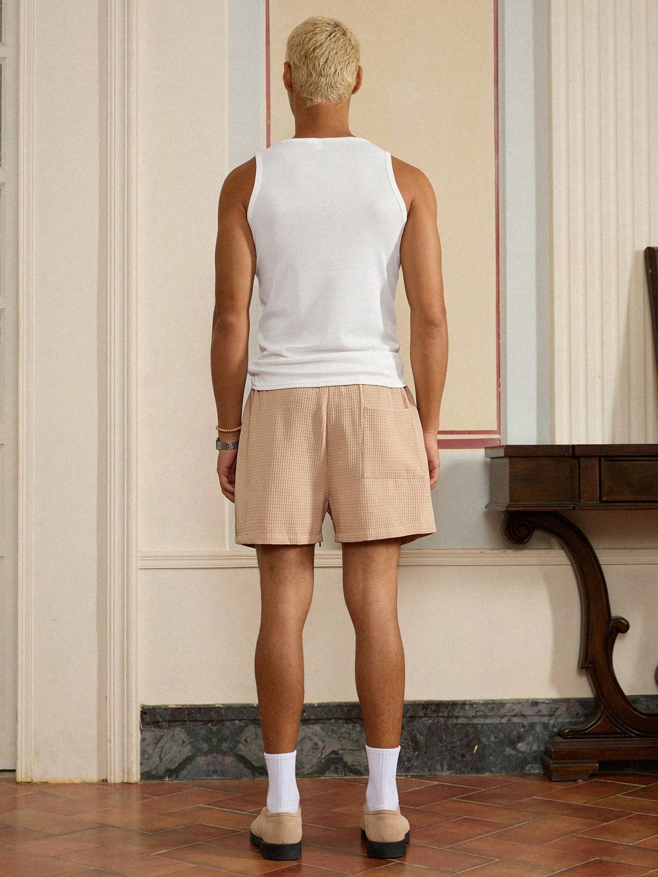 Shorts Masculino Casual Com Tecido Texturizado E Cordão Ajustável Shorts Masculino Casual Com Tecido Texturizado E