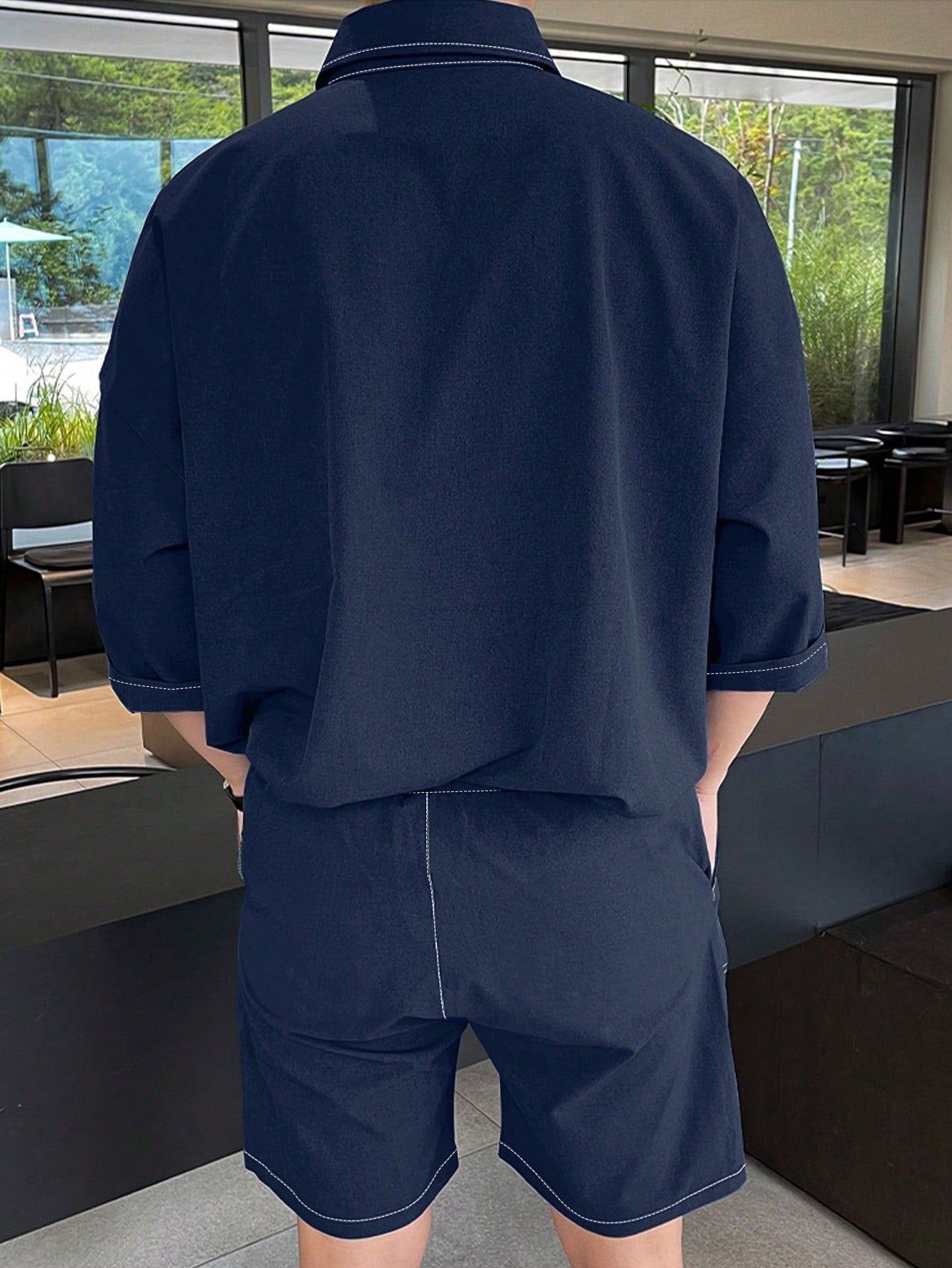 Conjunto Masculino Camisa Botões Frontais E Shorts Com Bolso Conjunto Masculino Camisa Botões Frontais E Shorts Com