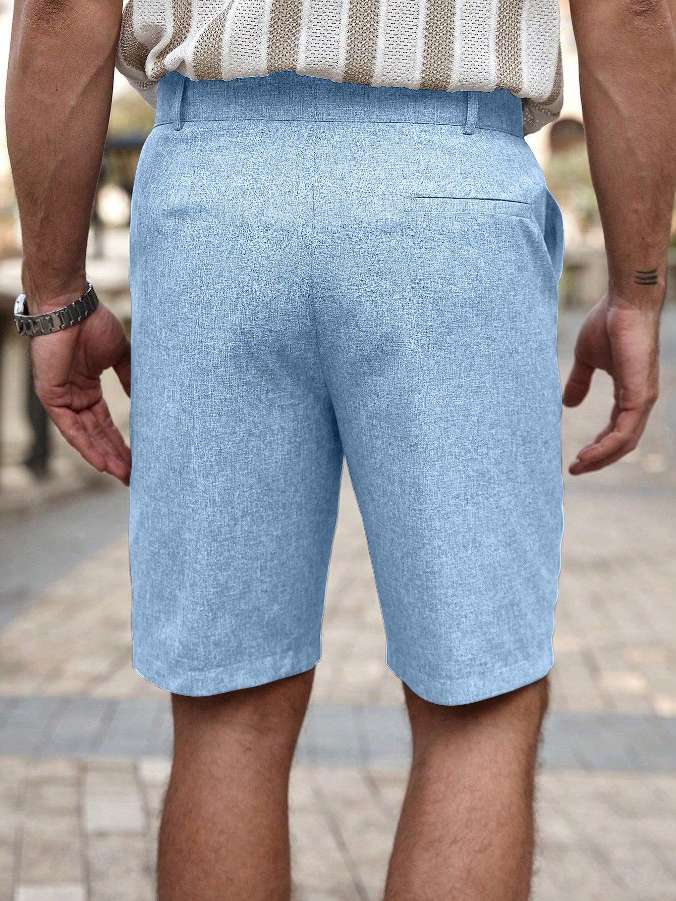 Shorts Masculino Linho Com Bolsos Diagonais E Caimento Solto Shorts Masculino Casual Com Bolsos Laterais E Cós De