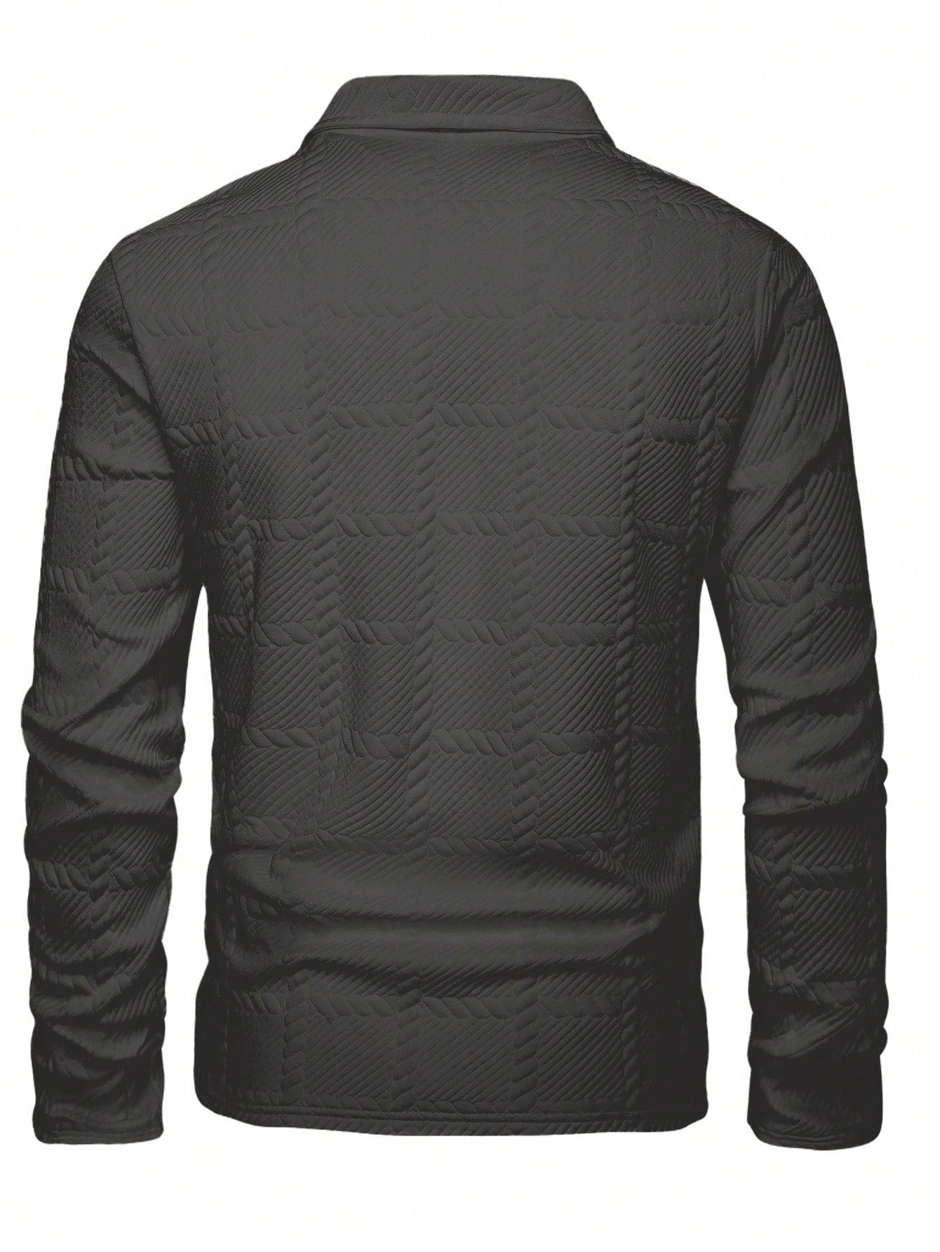 Camisa Polo Masculina Manga Longa Tecido Jacquard Botões Camisa Polo Masculina Manga Longa Tecido Jacquard Botões