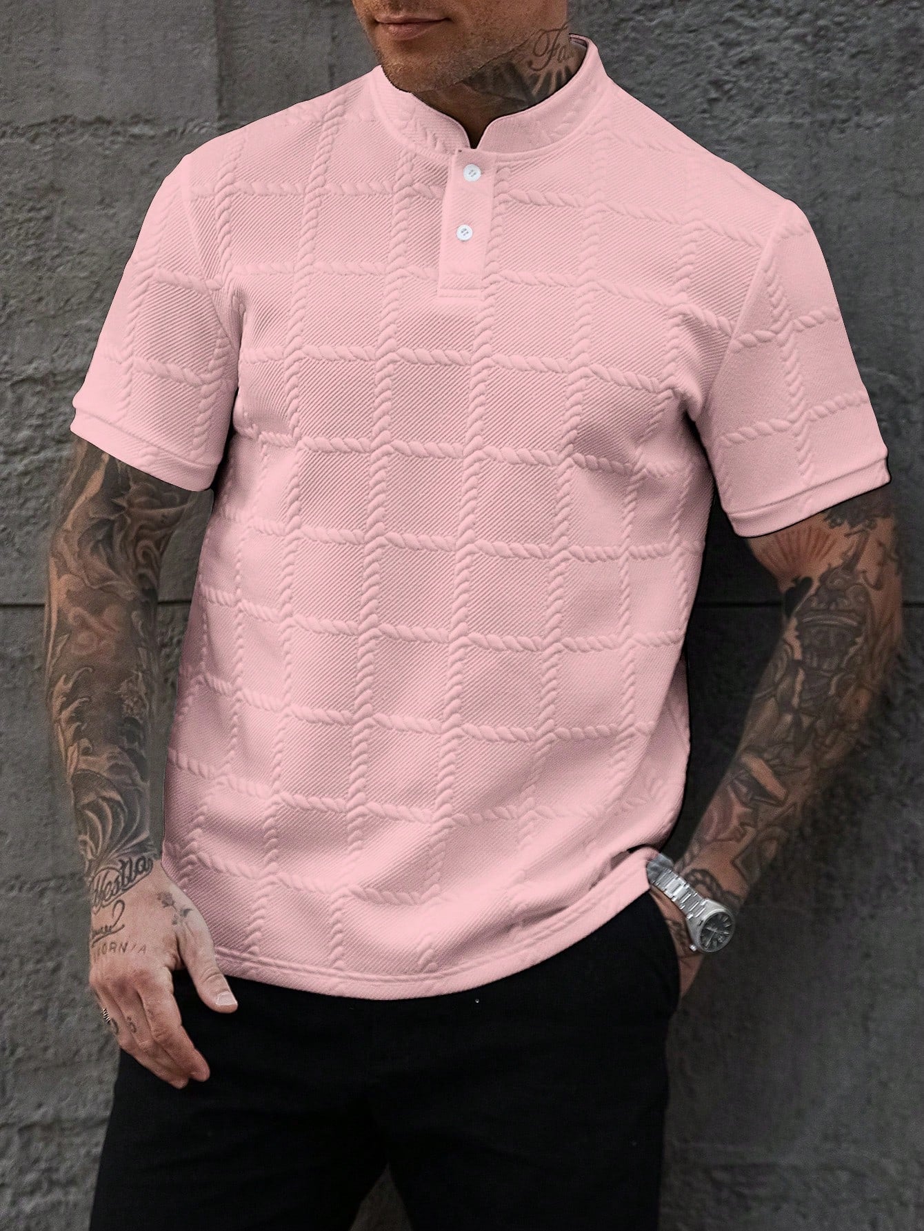 Camisa Polo Masculina Casual Gola Alta Botões Frontais Camisa Polo Masculina Casual Gola Alta Botões Frontais