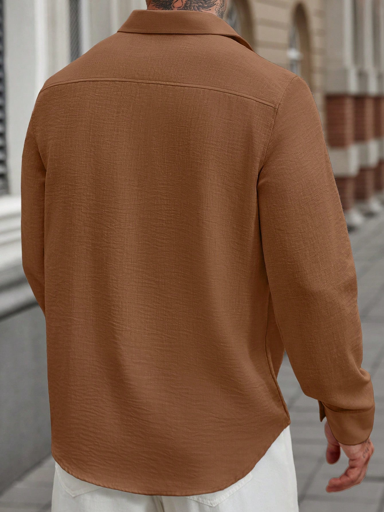 Camisa Masculina De Botão Manga Longa Caimento Relaxado Camisa Masculina De Botão Manga Longa Caimento Relaxado