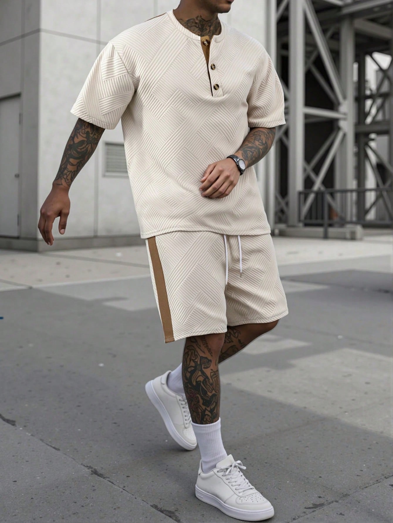 Conjunto Masculino Camiseta Manga Curta E Shorts Confortáveis Caqui / PP Conjunto Masculino Camiseta Manga Curta E