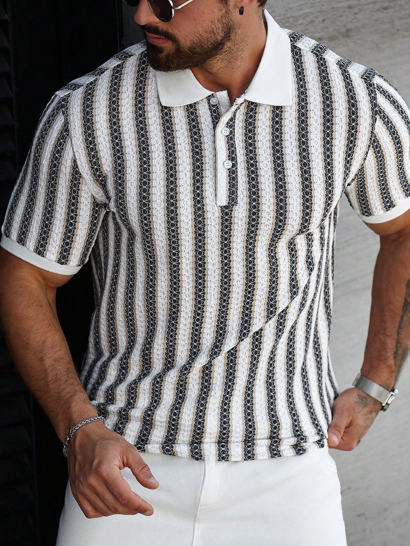 Camisa Polo Masculina Listrada Estampa Retrô Sofisticada Camisa Polo Masculina Listrada Estampa Retrô Sofisticada