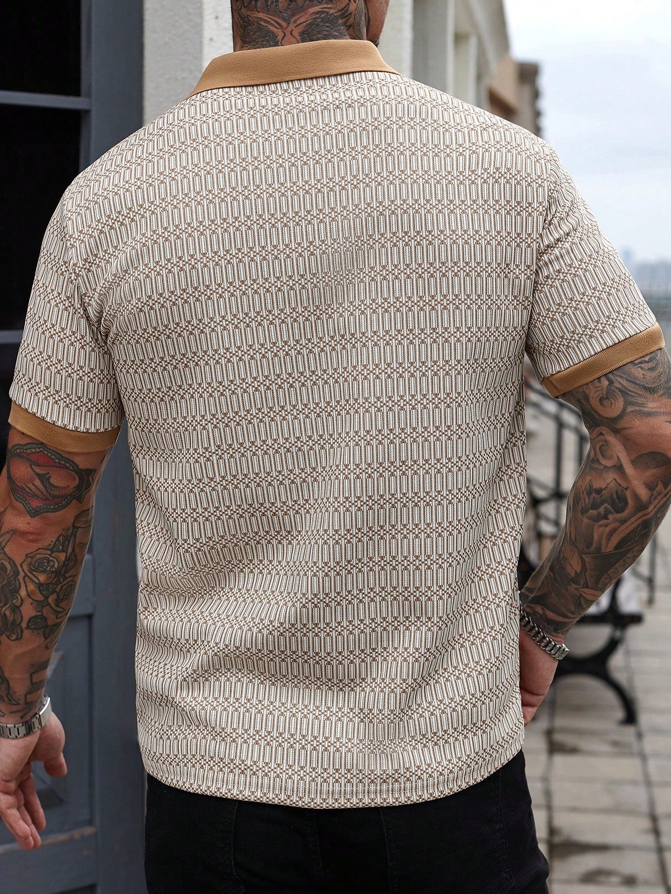 Camisa Polo Masculina Tecido Jacquard Estampa Geométrica Camisa Polo Masculina Tecido Jacquard Estampa Geométrica