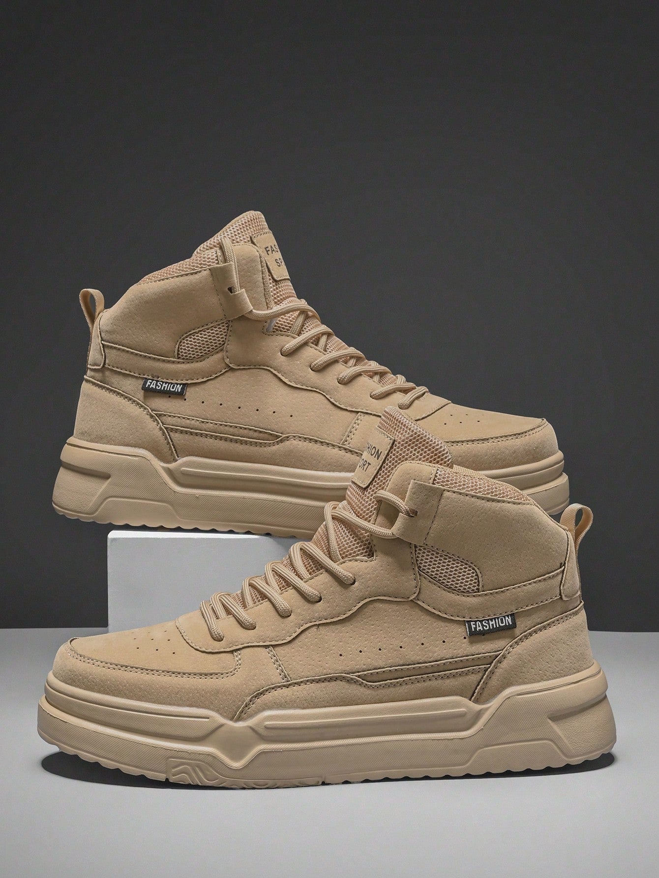 Tênis Masculino Cano Alto Estilo Street Casual Confortável Bege / 36 Tênis Masculino Cano Alto Estilo Street Casual