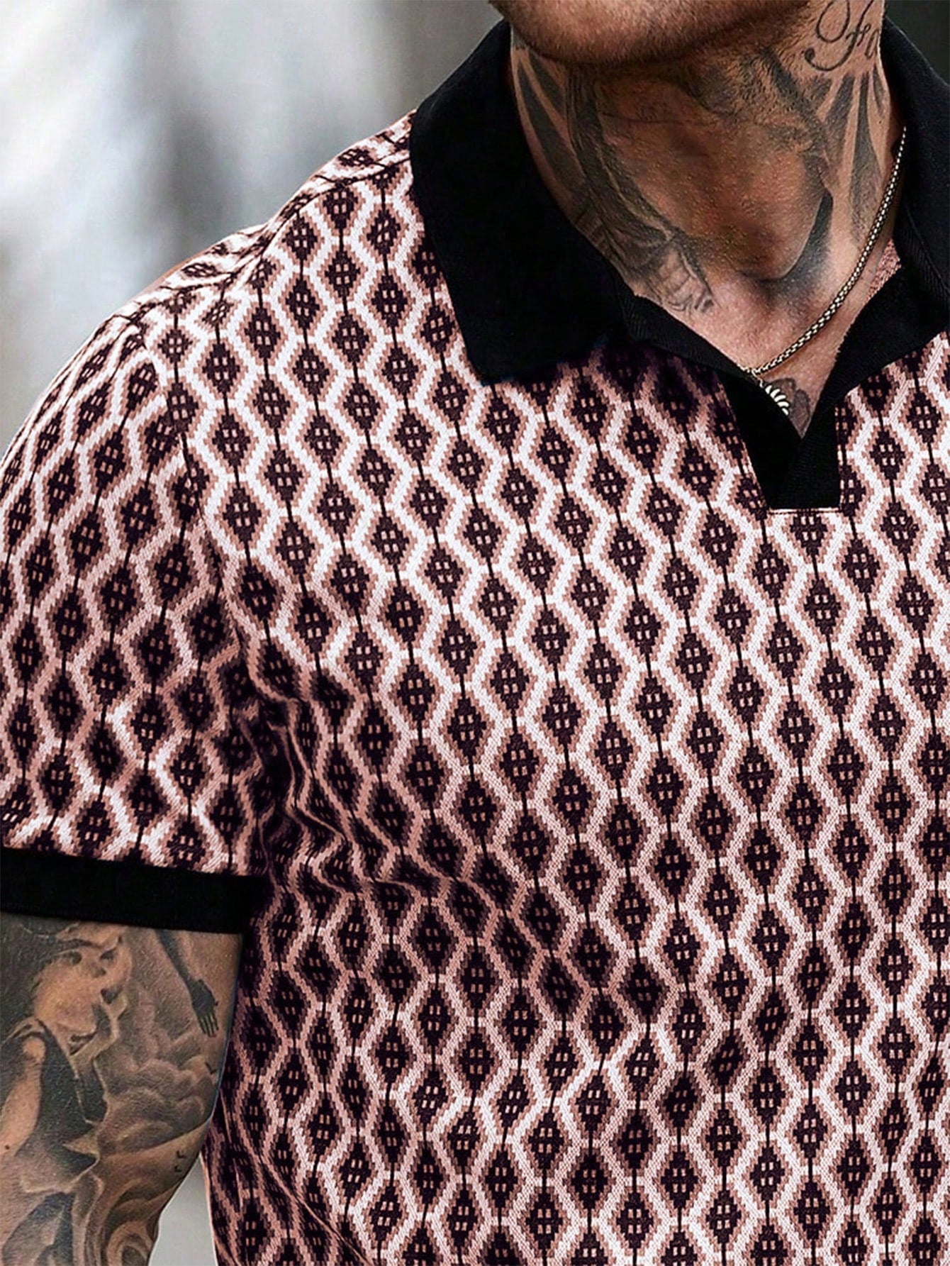 Camisa Polo Masculina Tecido Jacquard Estampa Geométrica Camisa Polo Masculina Tecido Jacquard Estampa Geométrica