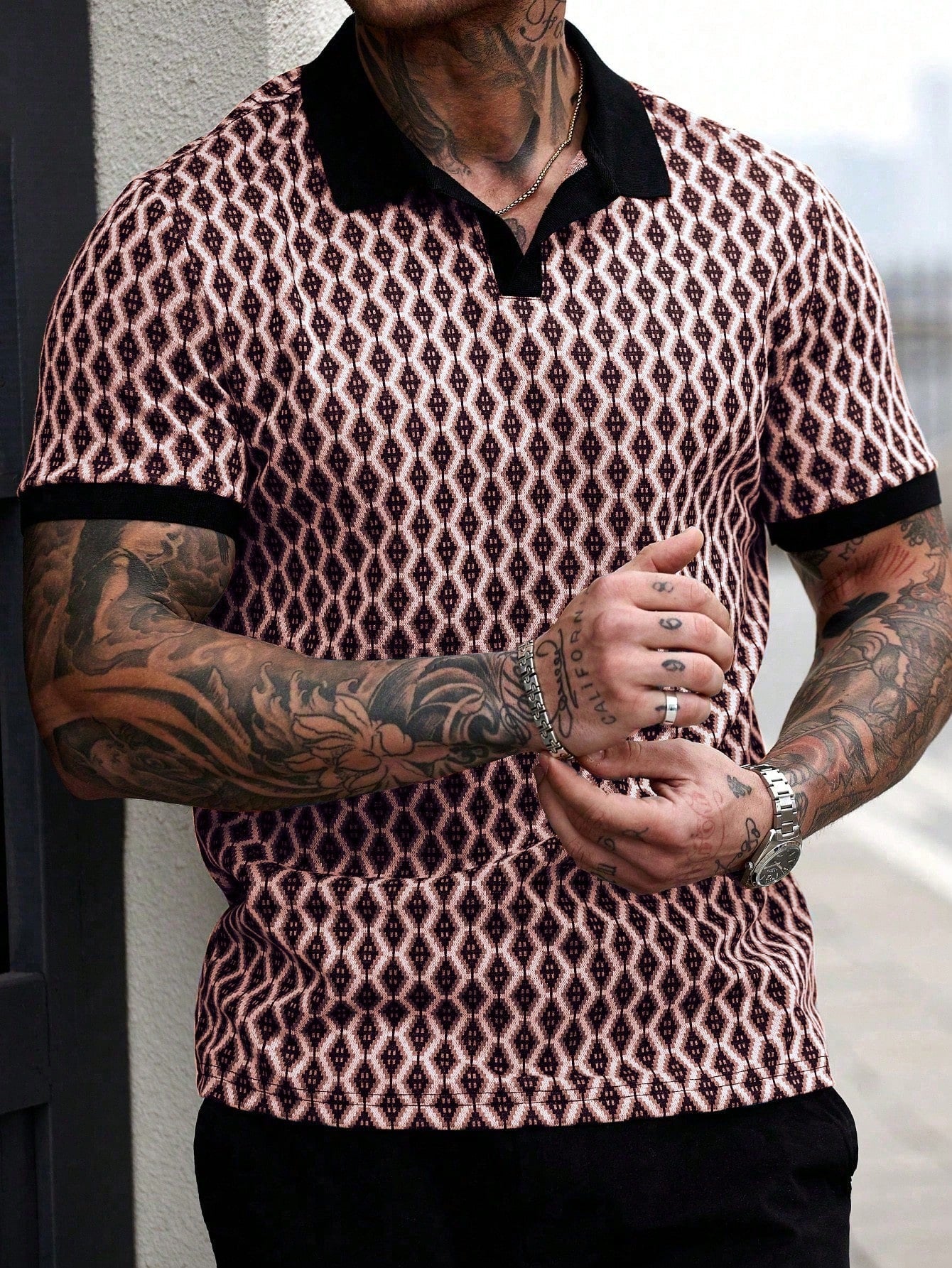 Camisa Polo Masculina Tecido Jacquard Estampa Geométrica Camisa Polo Masculina Tecido Jacquard Estampa Geométrica