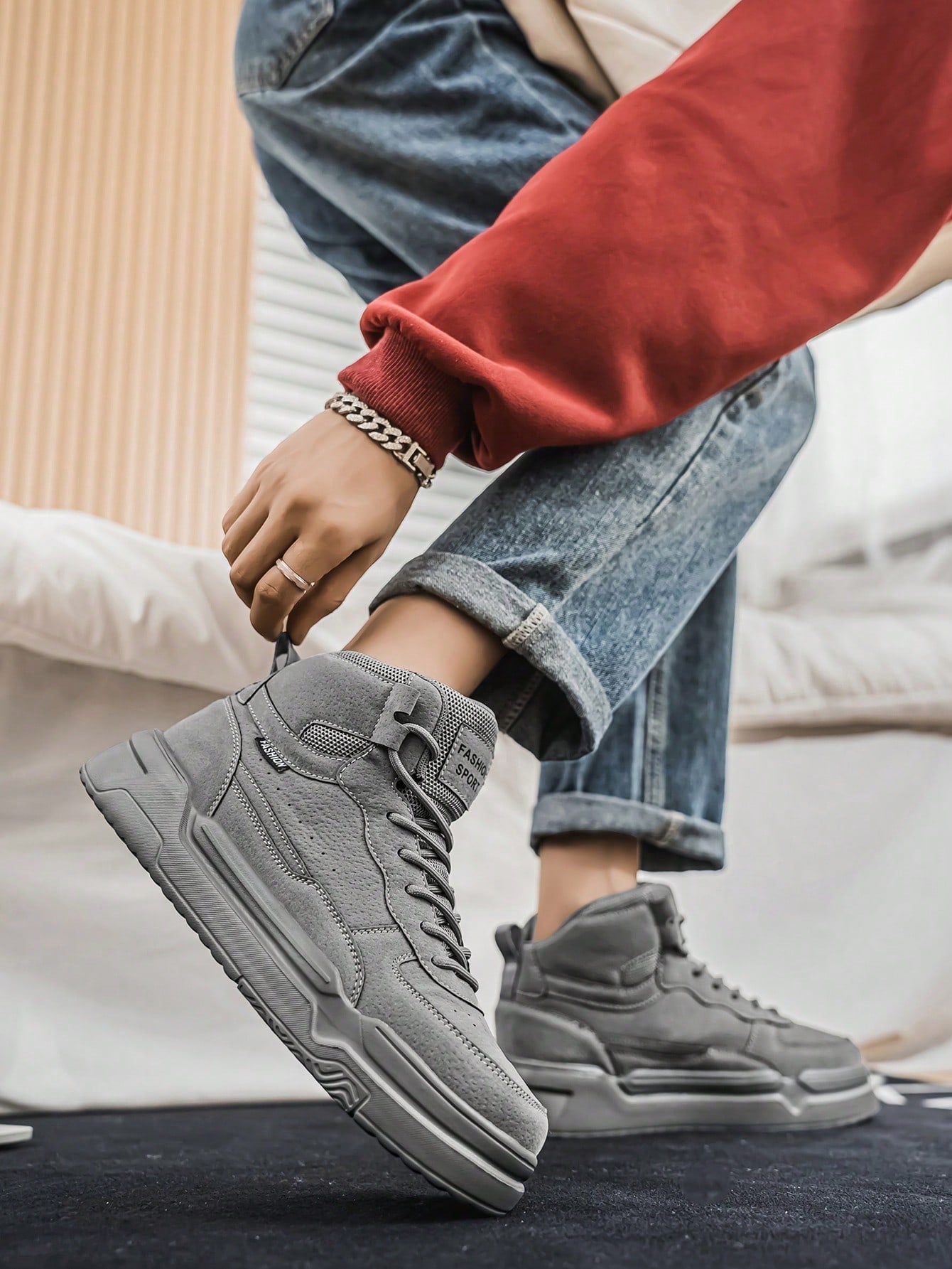 Tênis Masculino Cano Alto Estilo Street Casual Confortável Tênis Masculino Cano Alto Estilo Street Casual Confortável