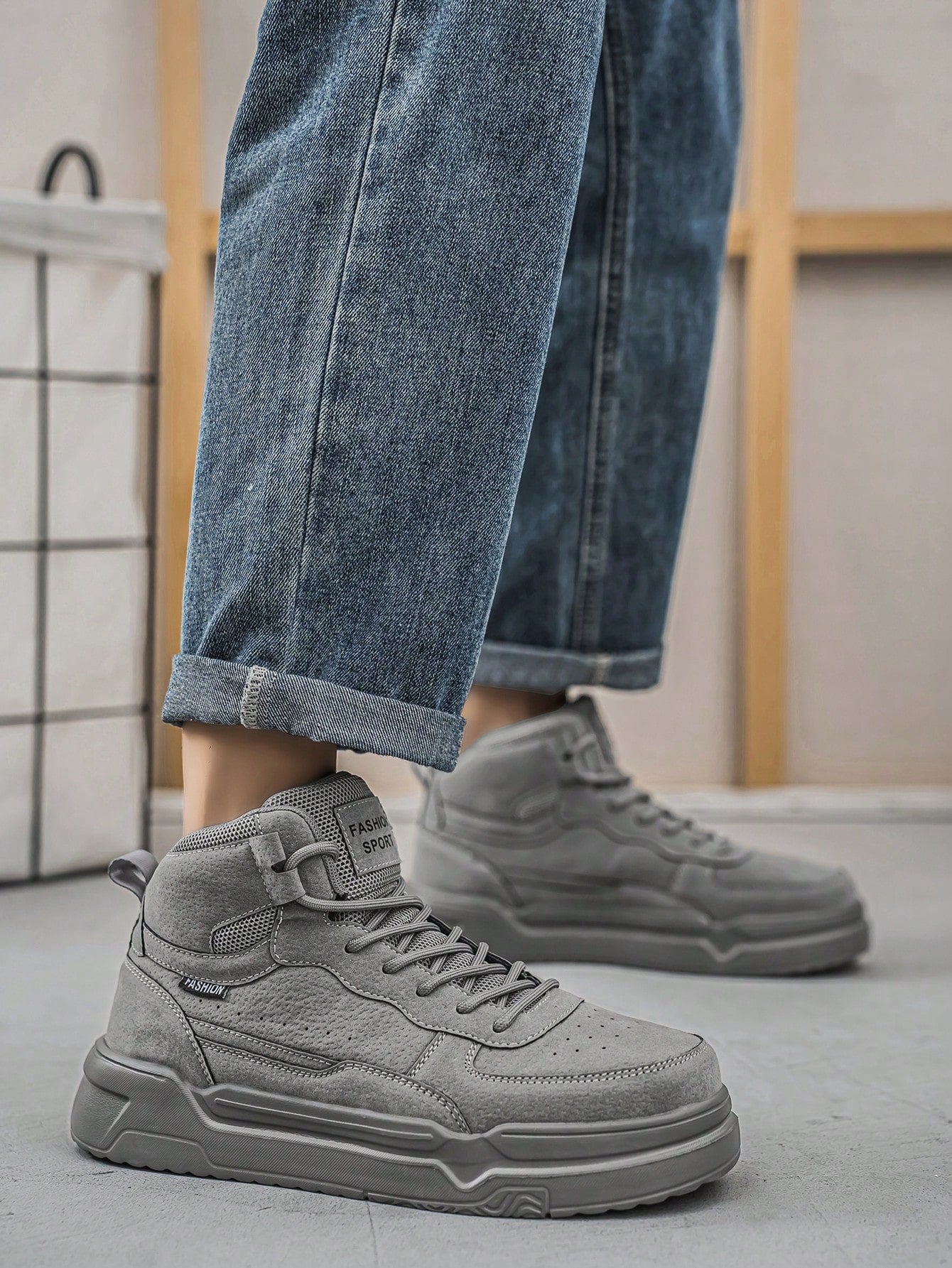 Tênis Masculino Cano Alto Estilo Street Casual Confortável Cinza / 36 Tênis Masculino Cano Alto Estilo Street Casual