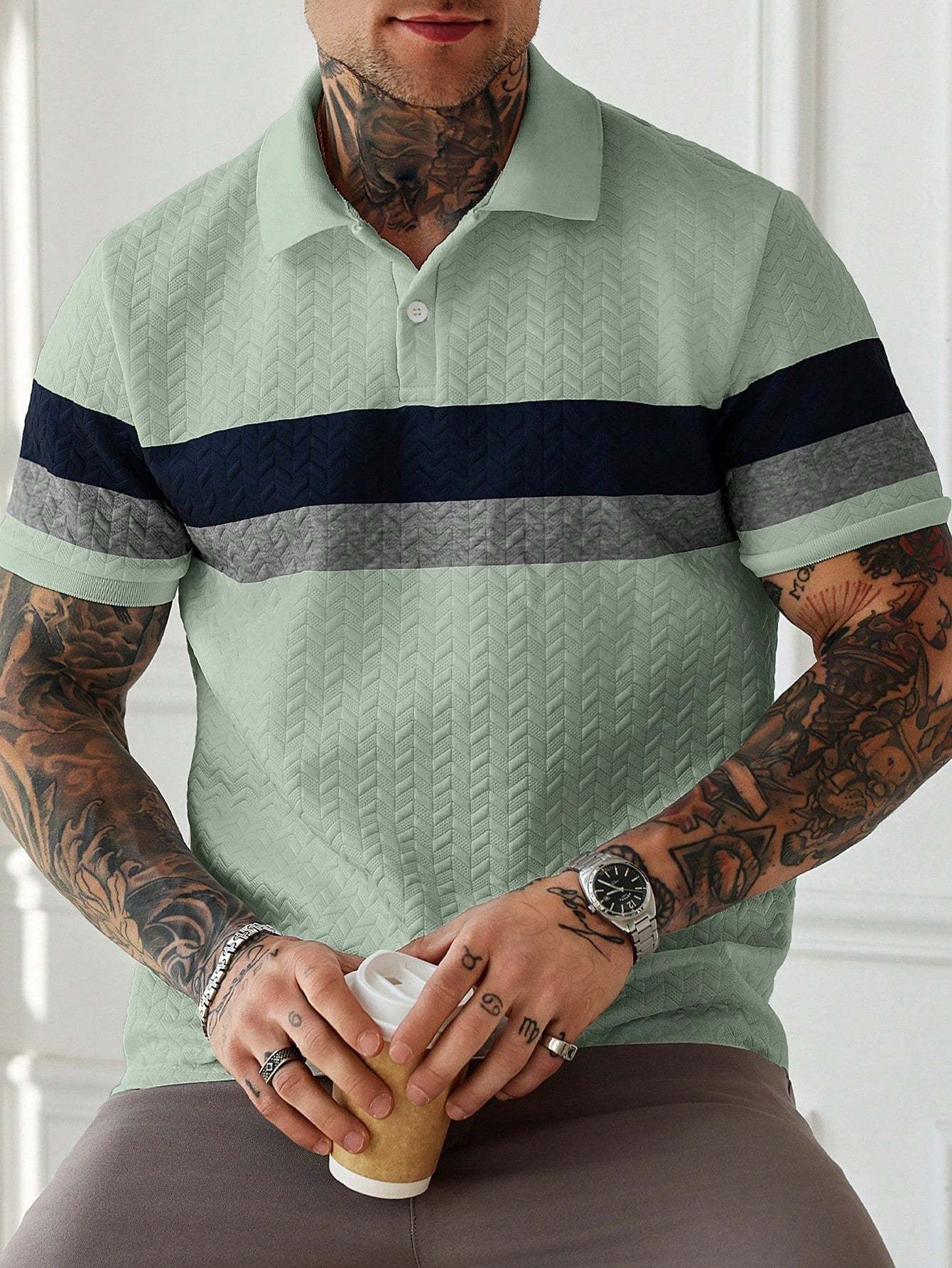 Camisa Polo Masculina Texturizada Listras Elegantes Camisa Polo Masculina Texturizada Listras Elegantes