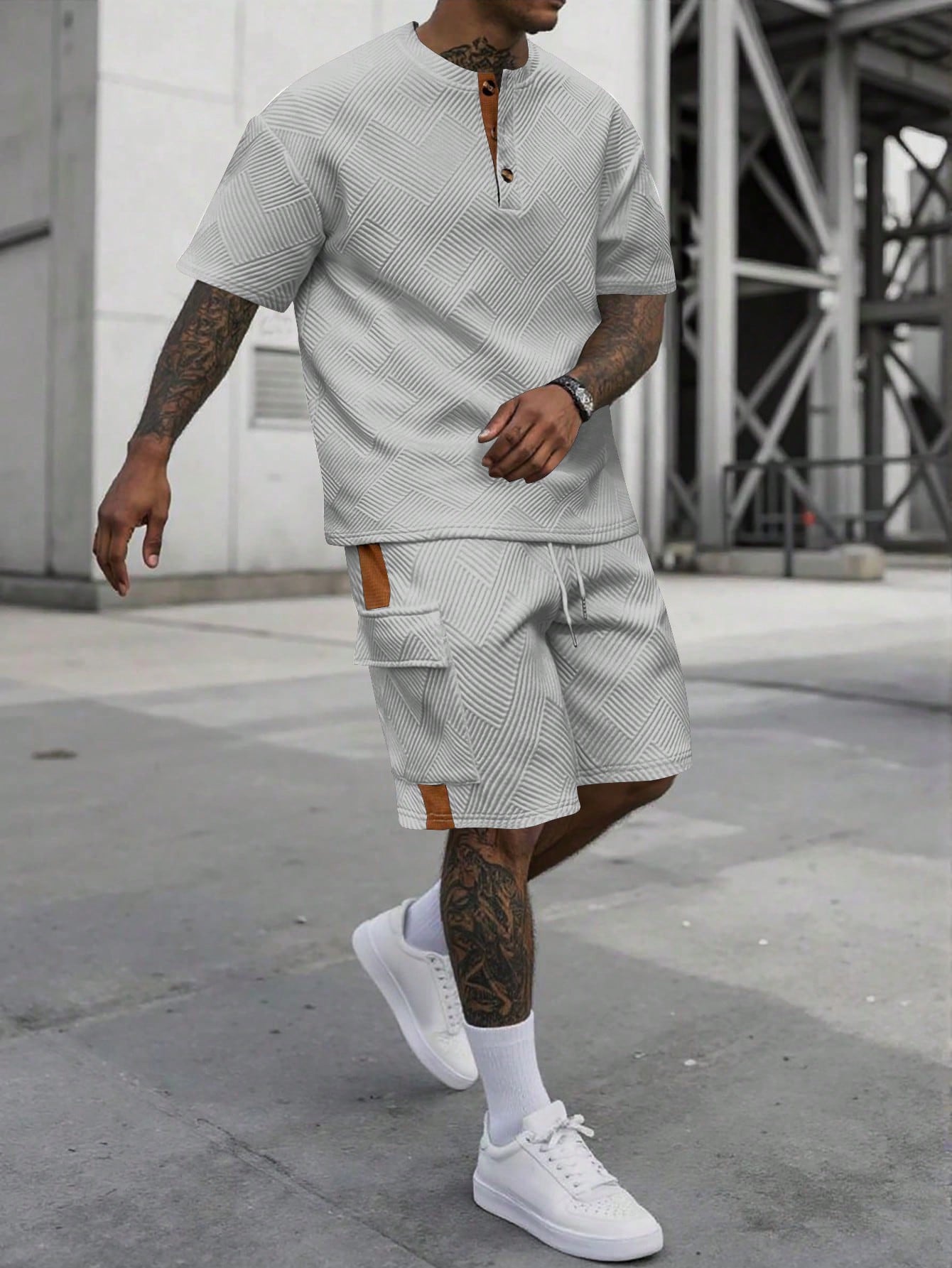 Conjunto Masculino Camiseta Manga Curta E Shorts Confortáveis Cinza / PP Conjunto Masculino Camiseta Manga Curta E