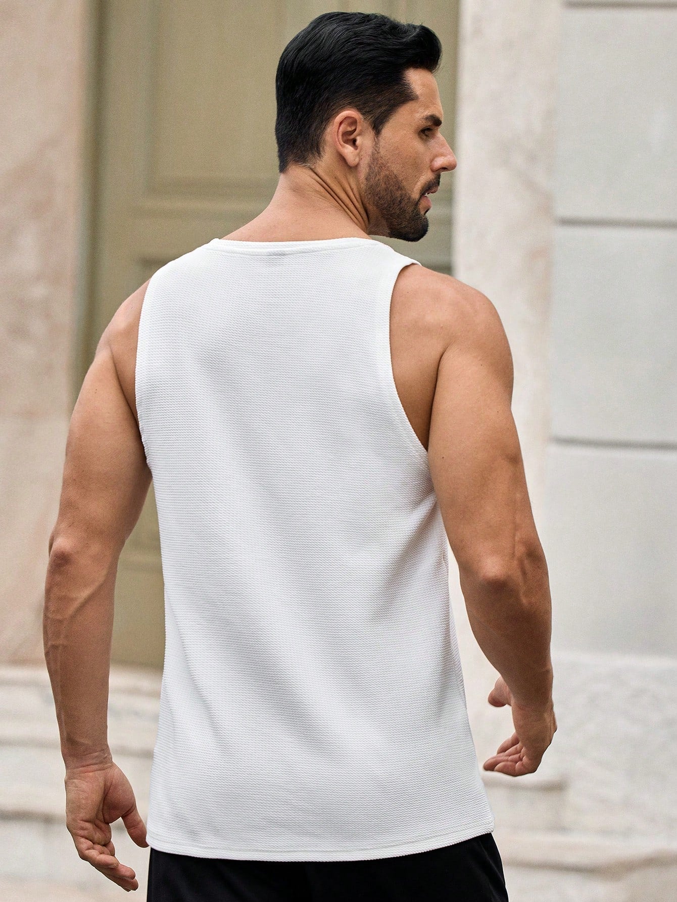 Camiseta Regata Masculina Casual Tricotada Patch Letra Camiseta Regata Masculina Casual Tricotada Patch Letra