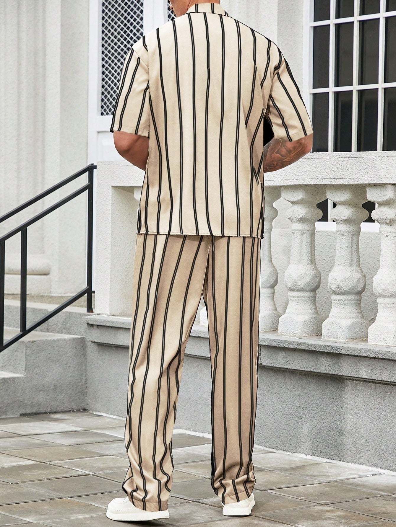 Conjunto Masculino Camisa Listrada E Calça Reta Estilo Verão Conjunto Masculino Camisa Listrada E Calça Reta Estilo