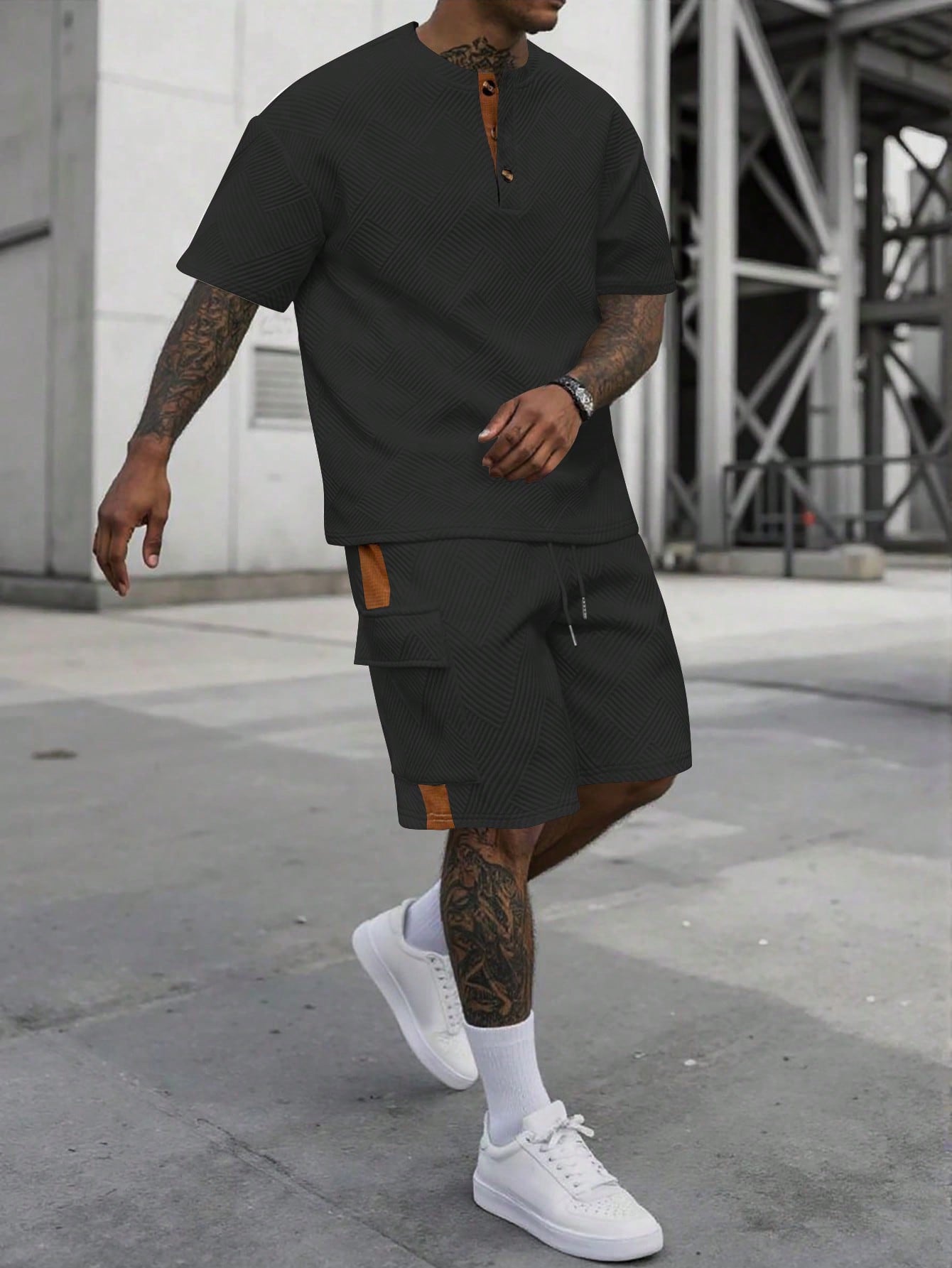 Conjunto Masculino Camiseta Manga Curta E Shorts Confortáveis Preto / PP Conjunto Masculino Camiseta Manga Curta E