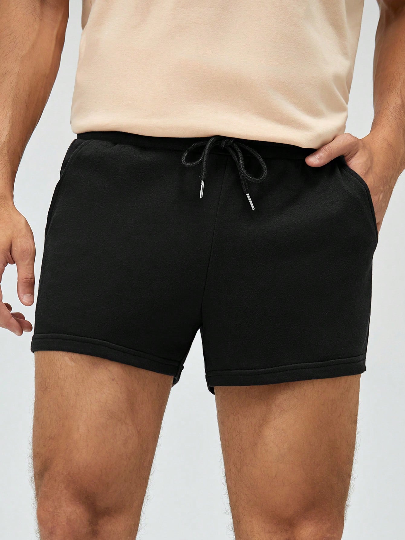 Shorts Masculino Moletom Básico Com Cordão Ajustável Corte Solto Preto / PP Shorts Masculino Moletom Básico Com Cordão