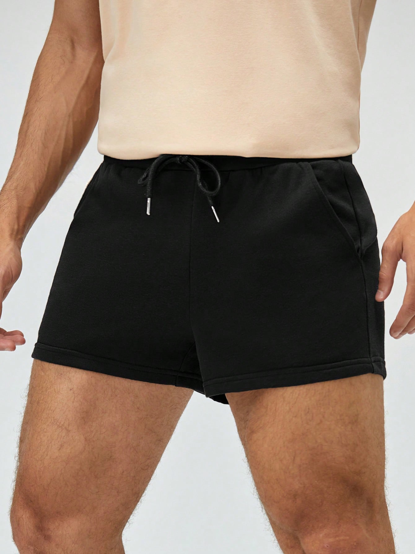 Shorts Masculino Moletom Básico Com Cordão Ajustável Corte Solto Shorts Masculino Moletom Básico Com Cordão Ajustável