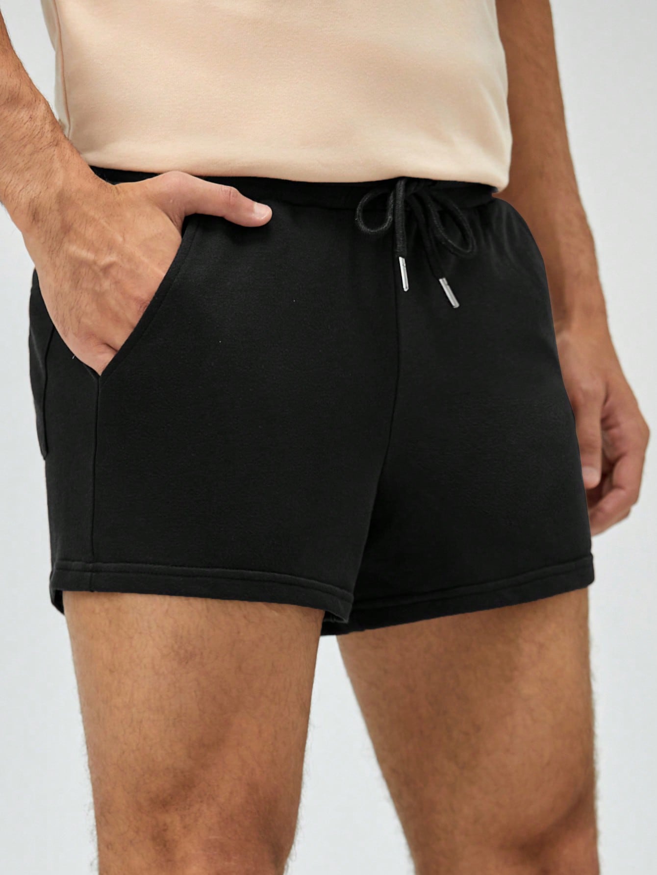 Shorts Masculino Moletom Básico Com Cordão Ajustável Corte Solto Shorts Masculino Moletom Básico Com Cordão Ajustável