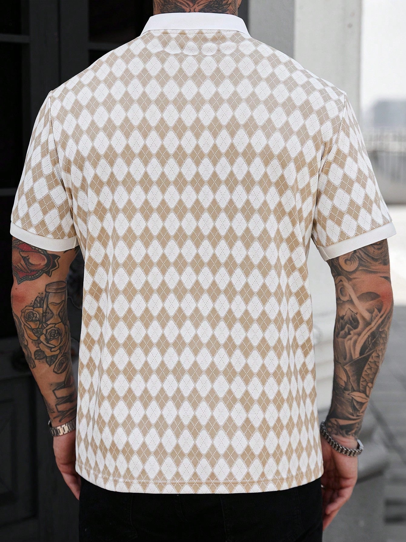 Camisa Polo Masculina Casual Manga Raglan Estampa Xadrez Camisa Polo Masculina Casual Manga Raglan Estampa Xadrez