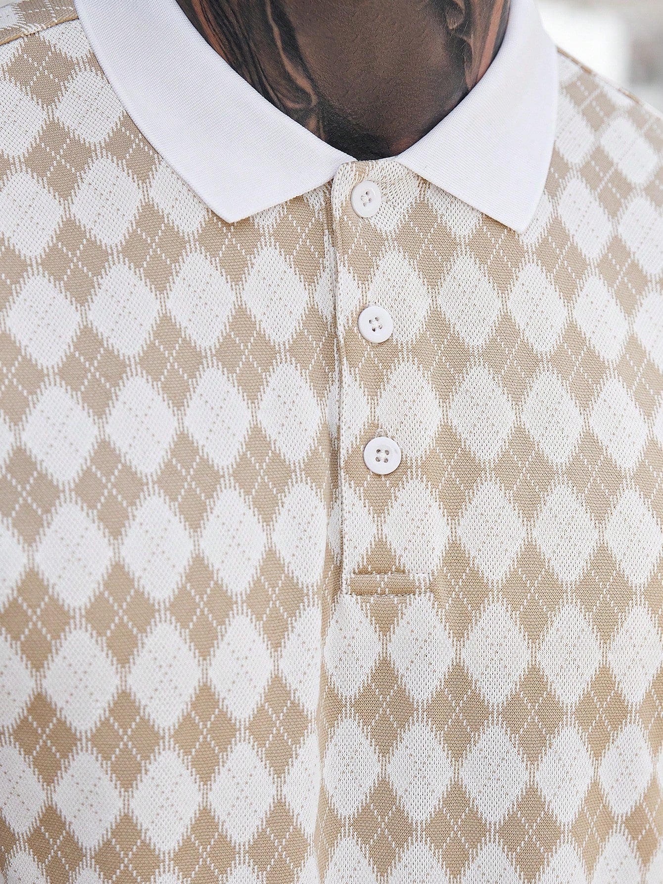 Camisa Polo Masculina Casual Manga Raglan Estampa Xadrez Camisa Polo Masculina Casual Manga Raglan Estampa Xadrez