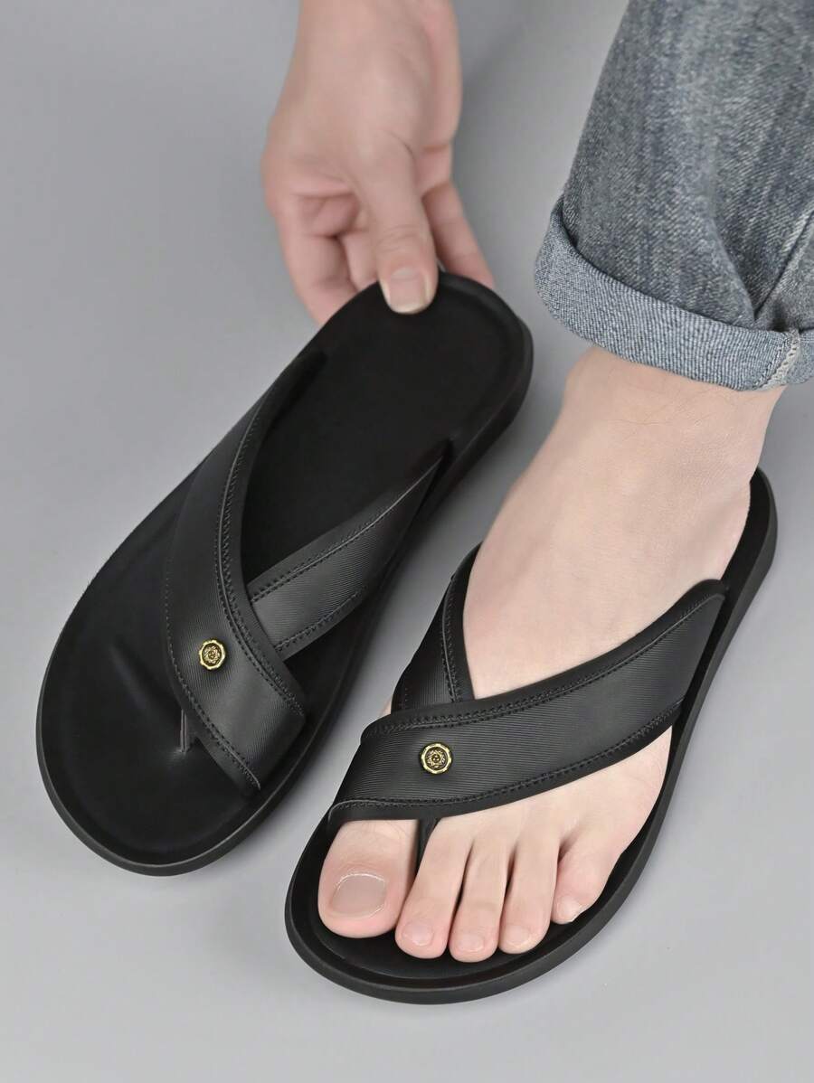 Chinelo Masculino Casual Aberto Estilo Patchwork Solado Fino Preto / 36 Chinelo Masculino Casual Aberto Estilo