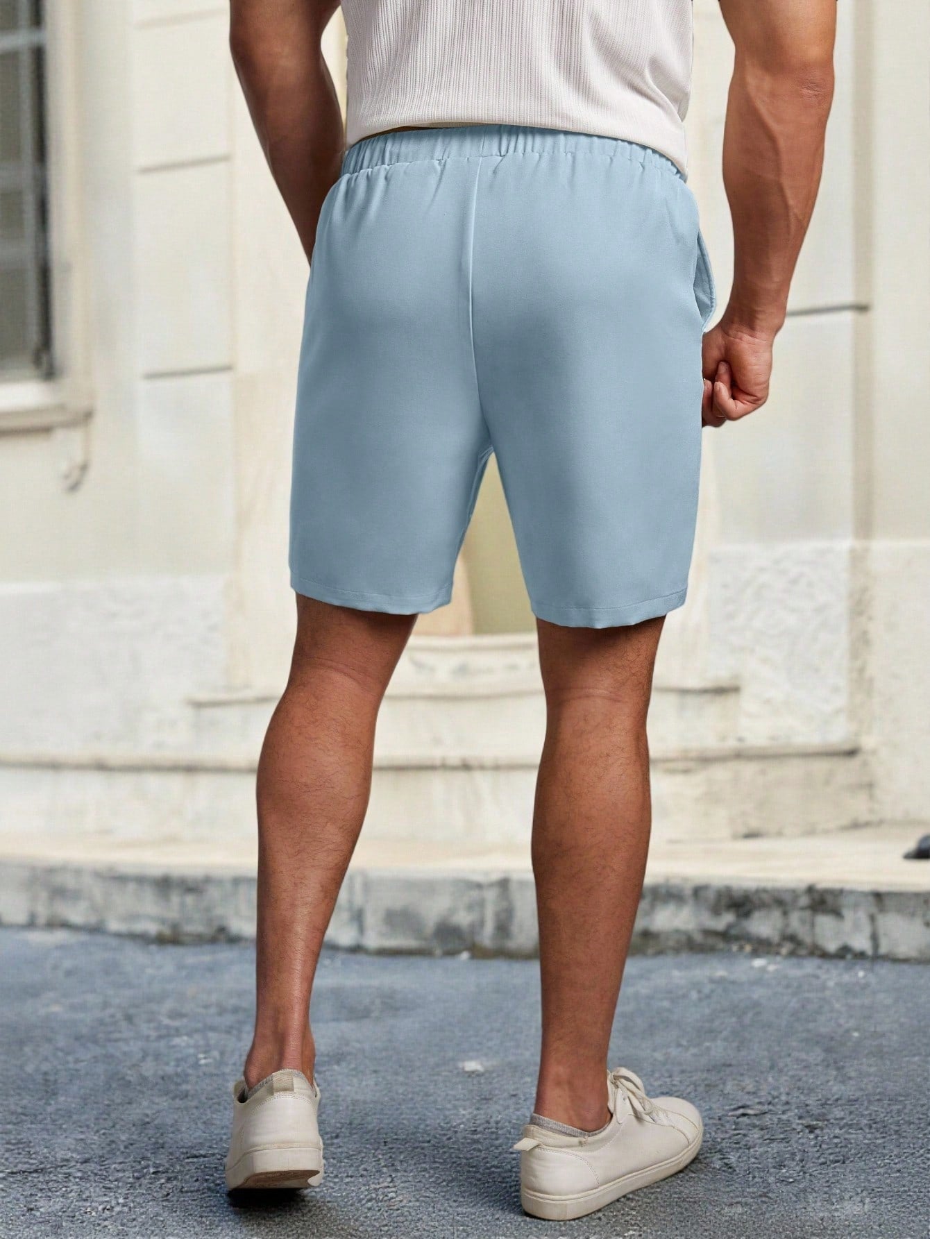 Shorts Masculino Casual Com Cós Elástico E Cordão Ajustável Shorts Masculino Casual Com Cós Elástico E Cordão Ajustável