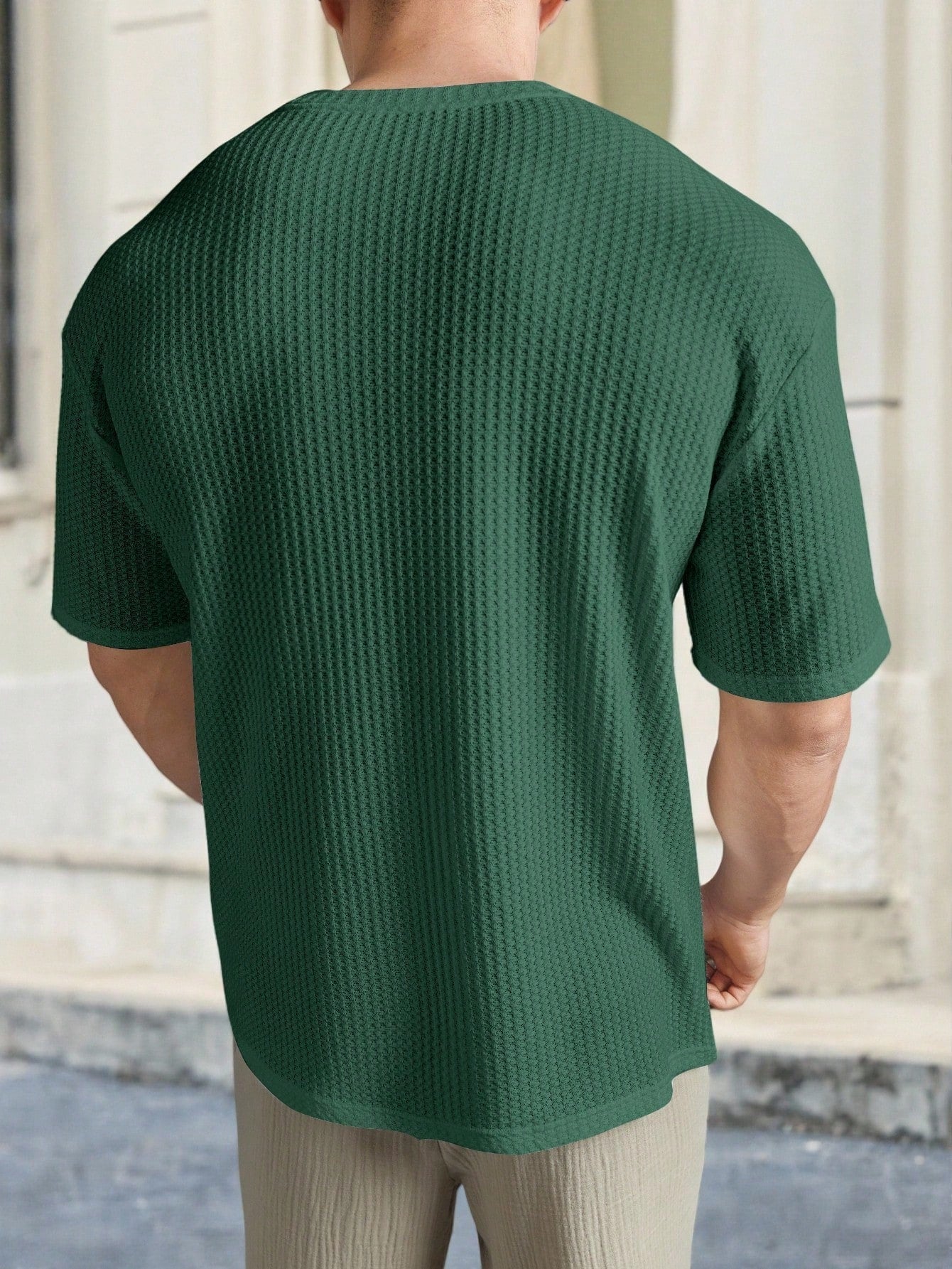 Camiseta Masculina Tricotada Textura Waffle Para Verão Camiseta Masculina Tricotada Textura Waffle Para Verão