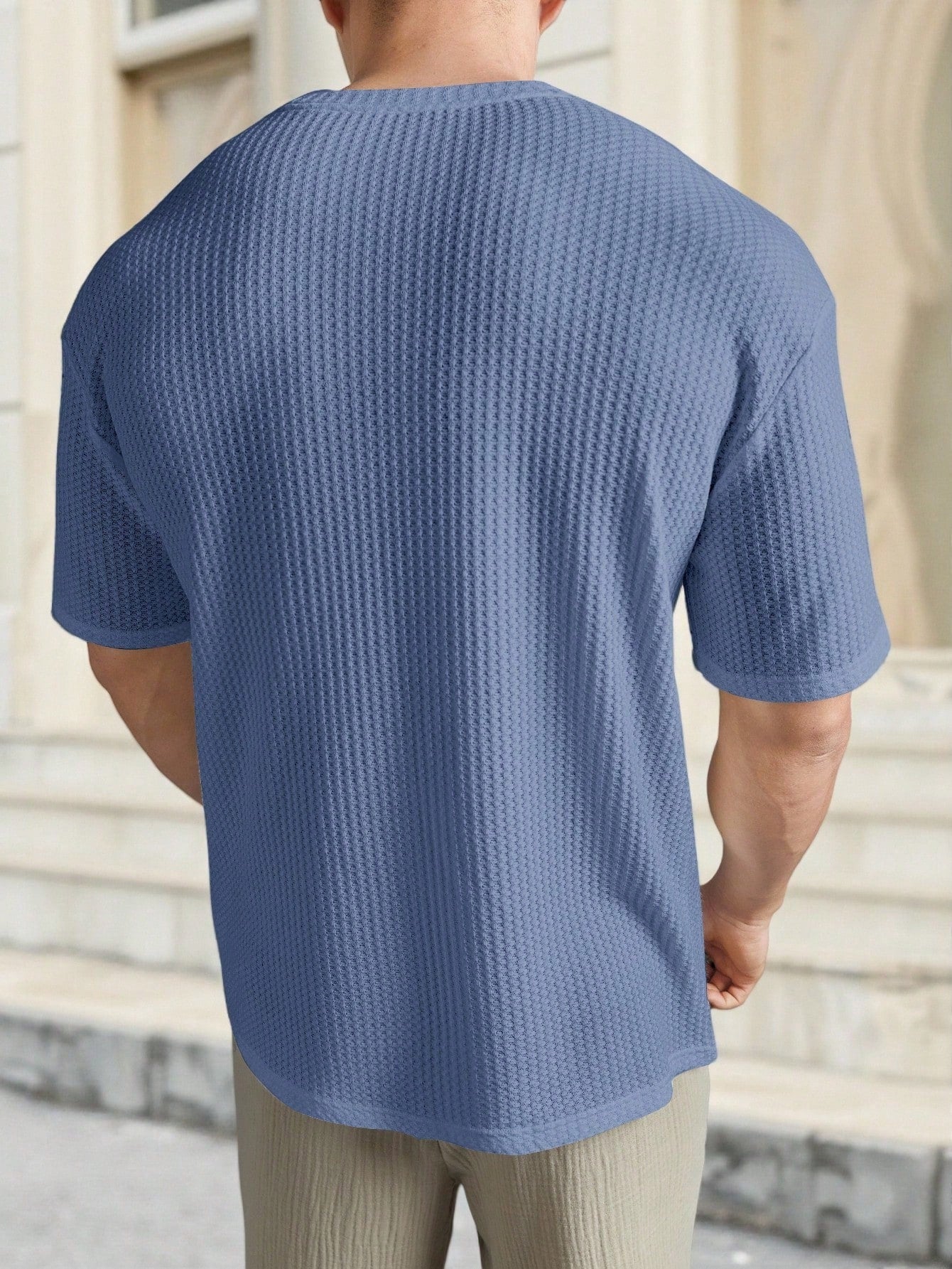 Camiseta Masculina Tricotada Textura Waffle Para Verão Camiseta Masculina Tricotada Textura Waffle Para Verão