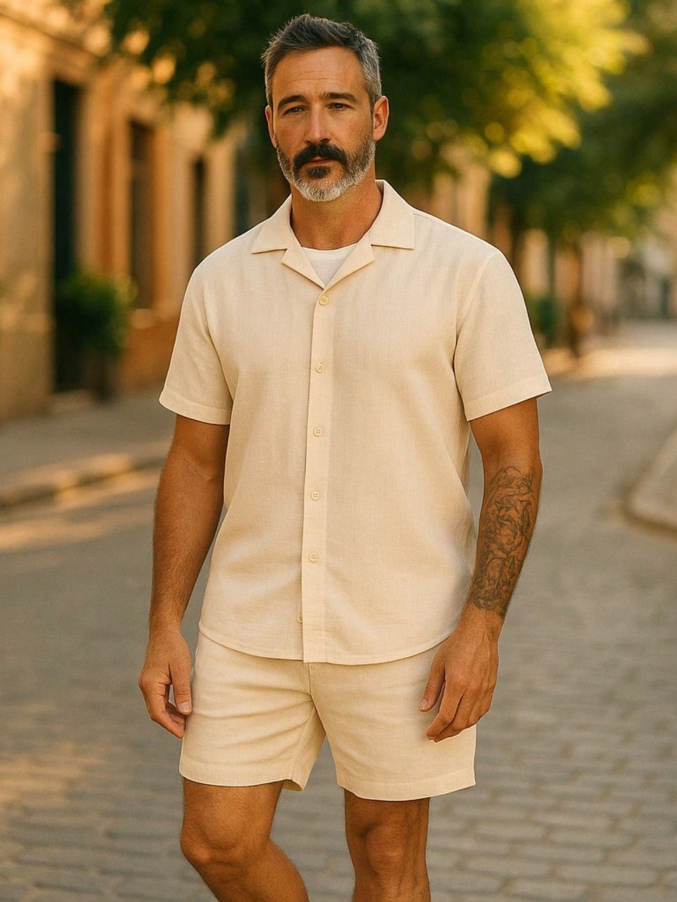 Conjunto Masculino Camisa De Botão E Shorts Em Viscose Conjunto Masculino Camisa De Botão E Shorts Em Viscose
