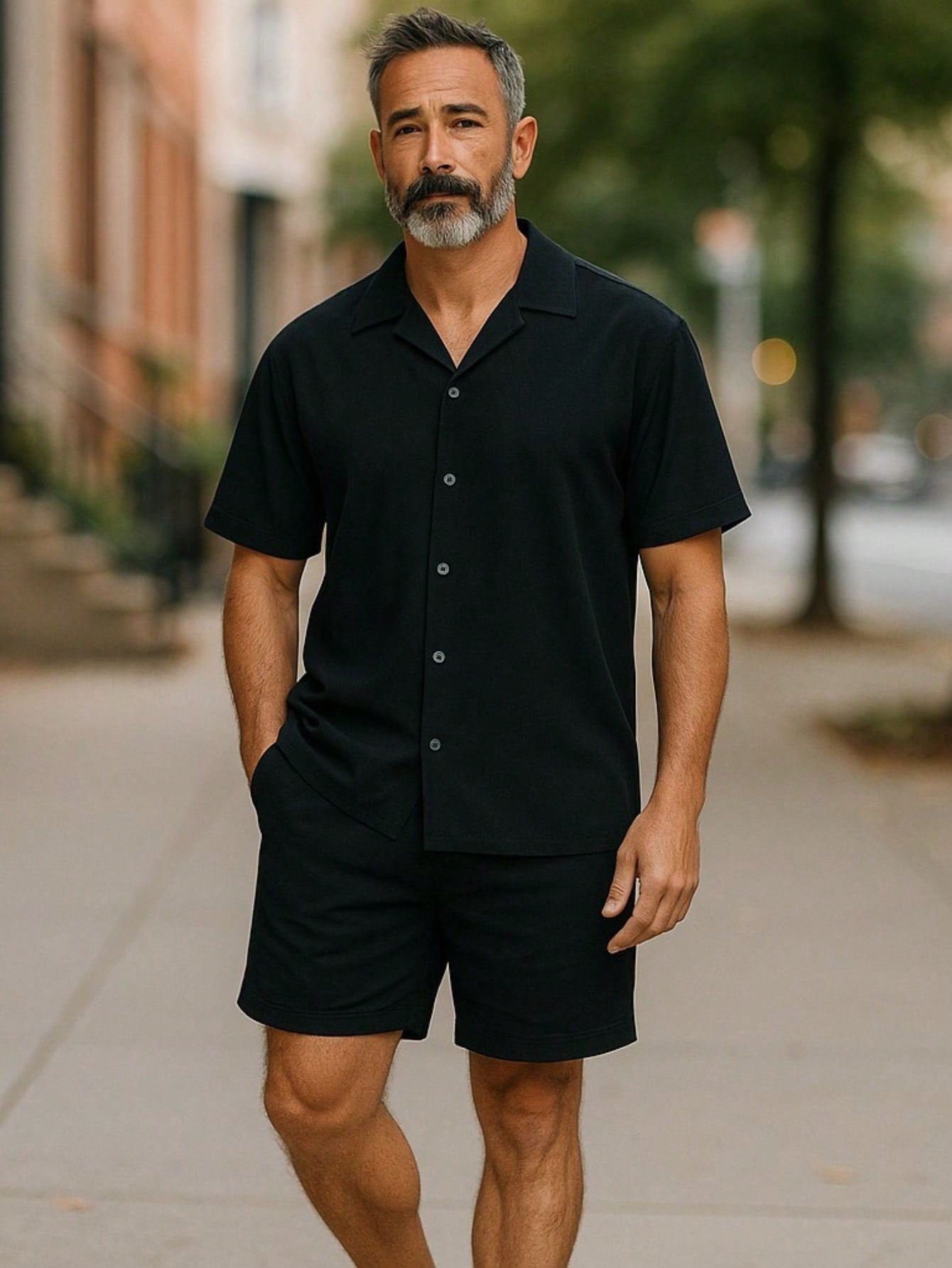 Conjunto Masculino Camisa De Botão E Shorts Em Viscose Conjunto Masculino Camisa De Botão E Shorts Em Viscose