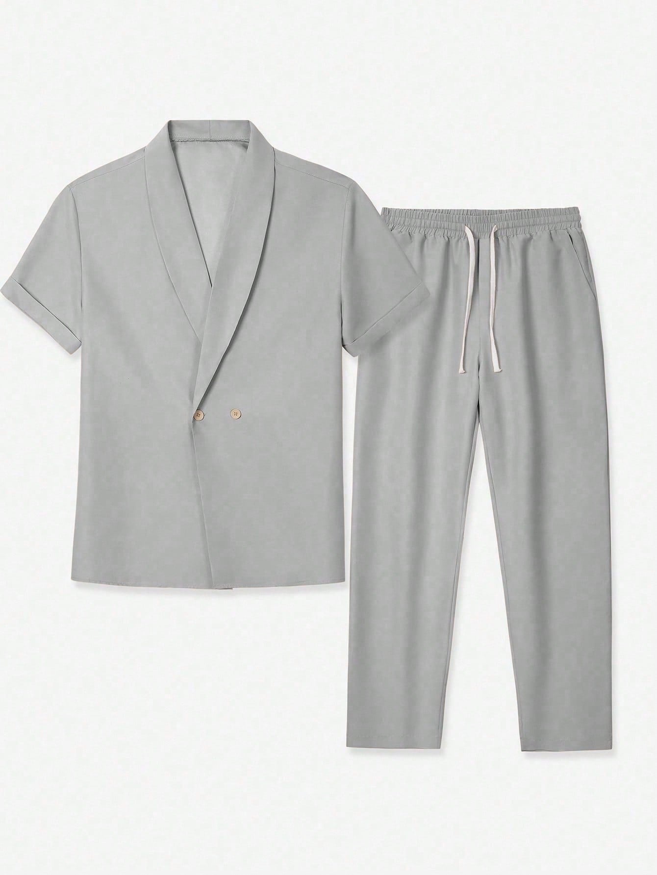 Conjunto Masculino Camisa Lisa Manga Curta E Calça Casual Conjunto Masculino Camisa Lisa Manga Curta E Calça Casual