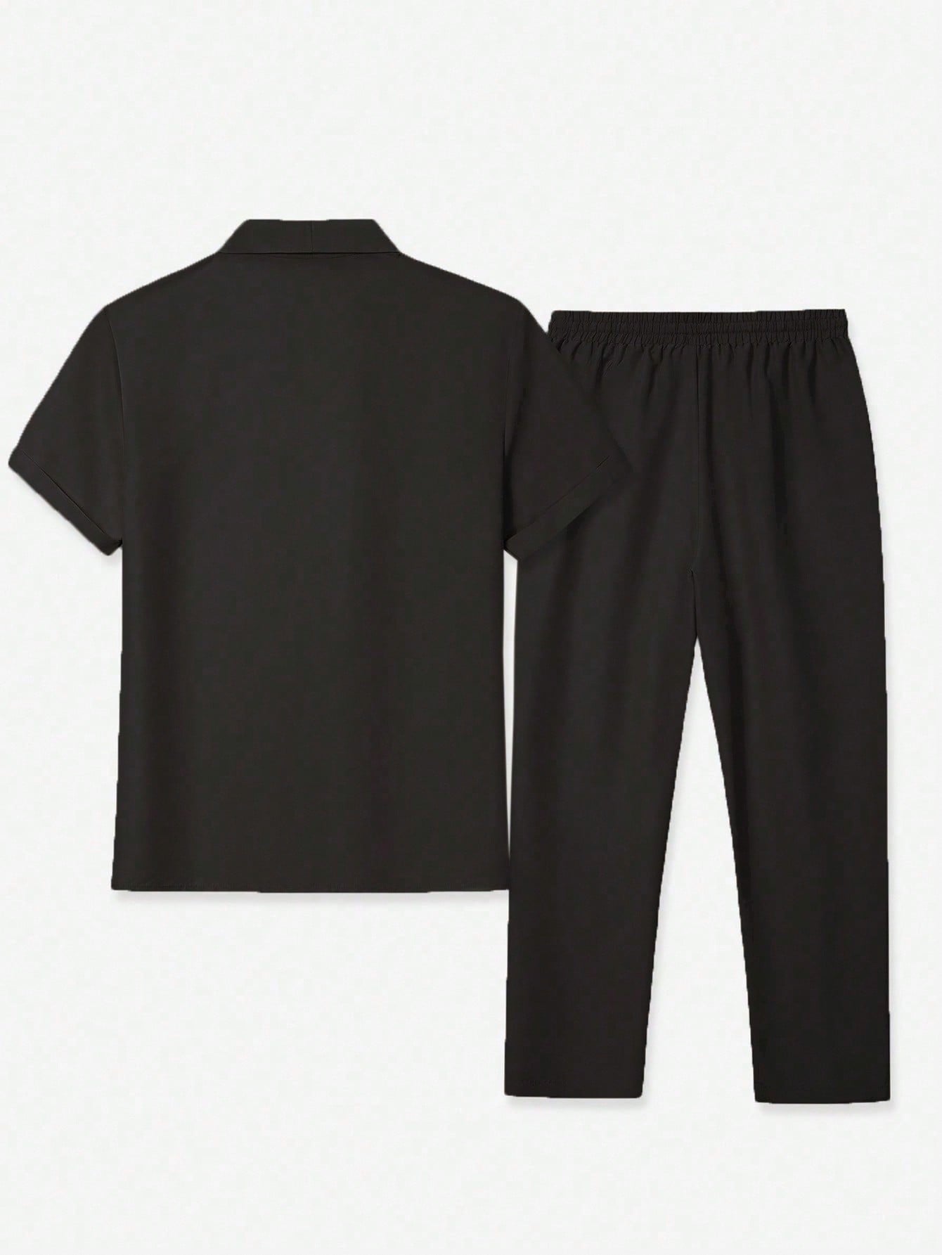 Conjunto Masculino Camisa Lisa Manga Curta E Calça Casual Conjunto Masculino Camisa Lisa Manga Curta E Calça Casual