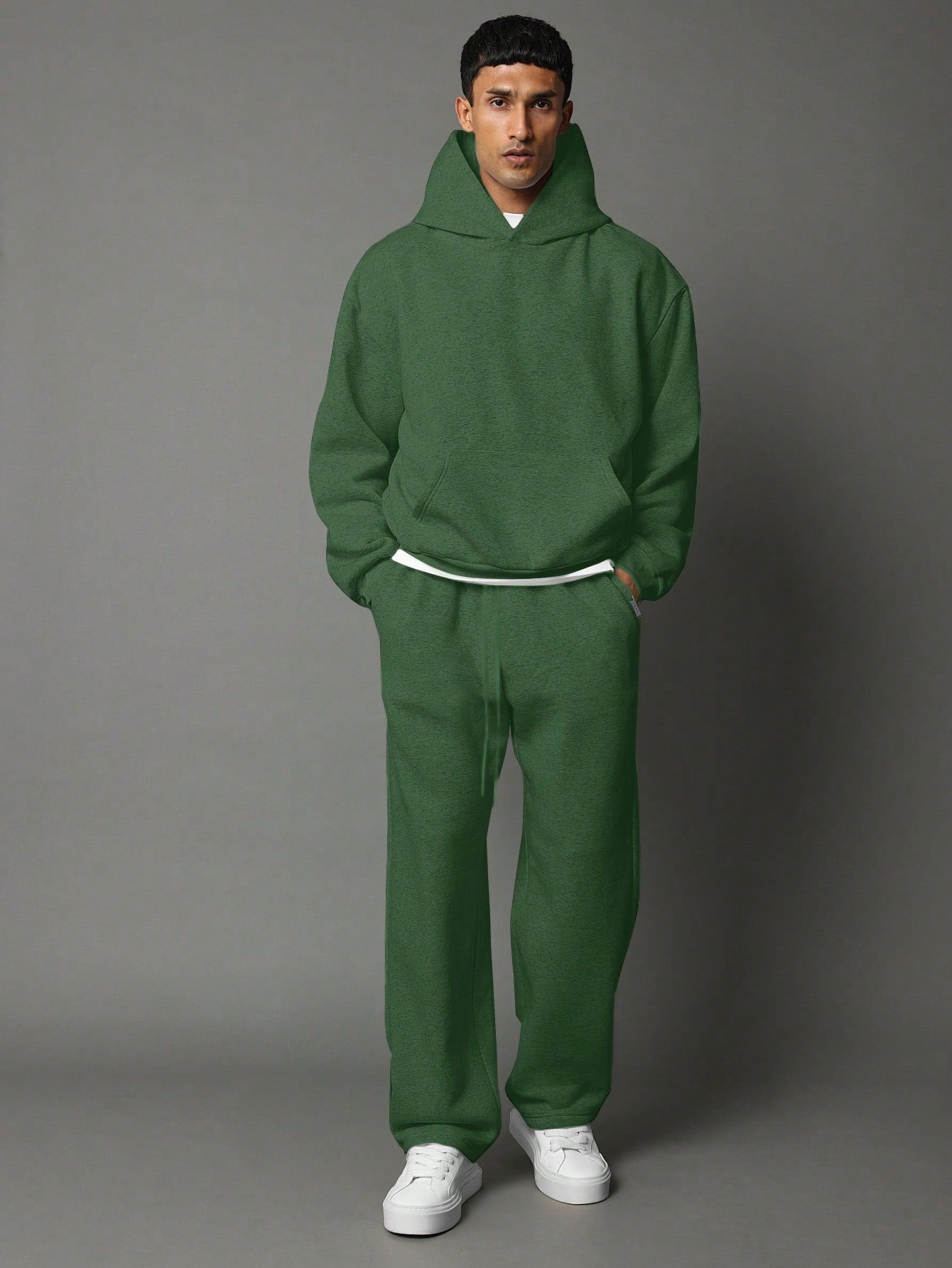 Conjunto Masculino Moletom Com Capuz E Calça Jogger Minimalista Verde / PP Conjunto Masculino Moletom Com Capuz E Calça