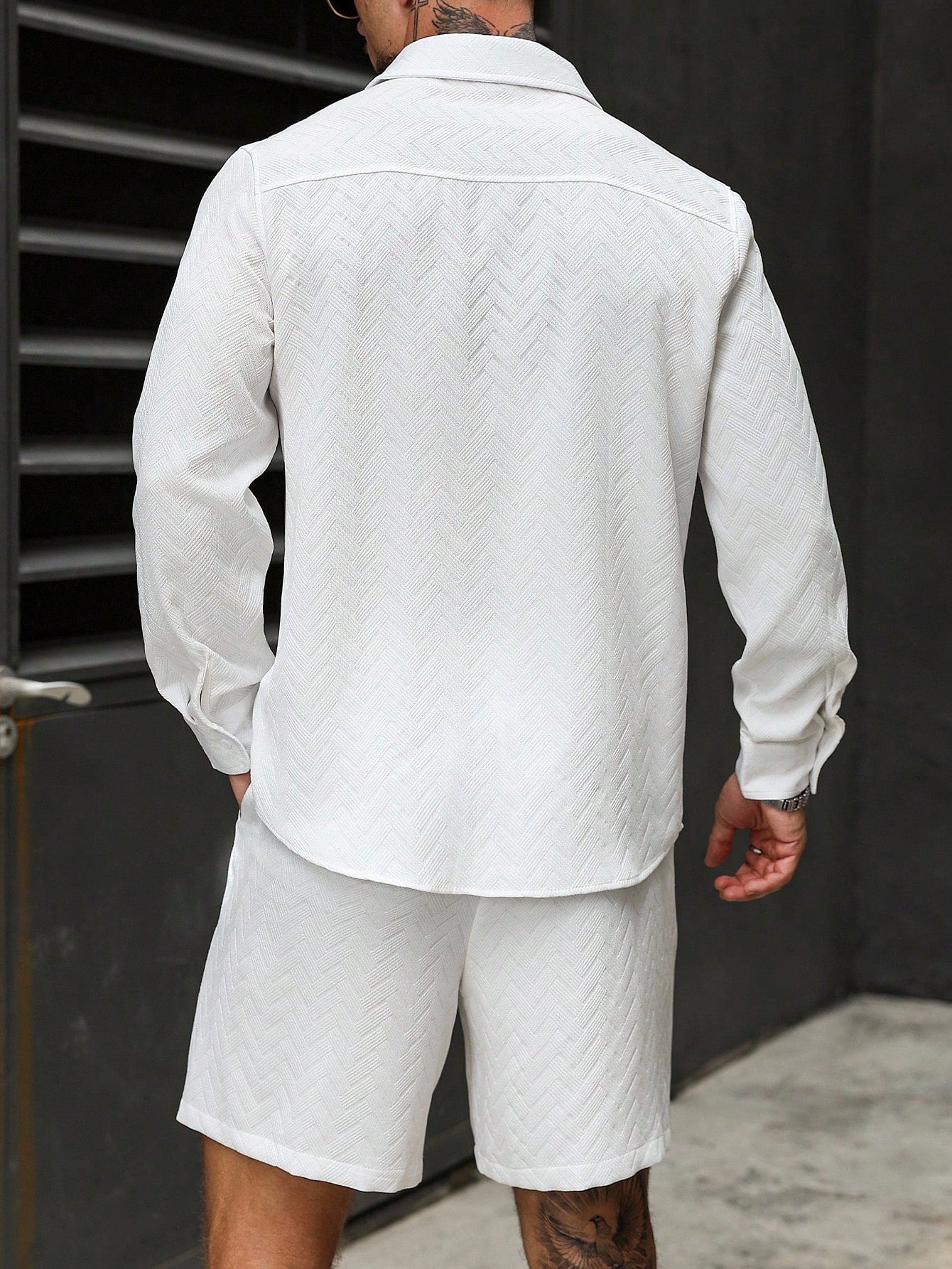 Conjunto Masculino Camisa Manga Longa Gola Reta E Shorts Casuais Conjunto Masculino Camisa Manga Longa Gola Reta E