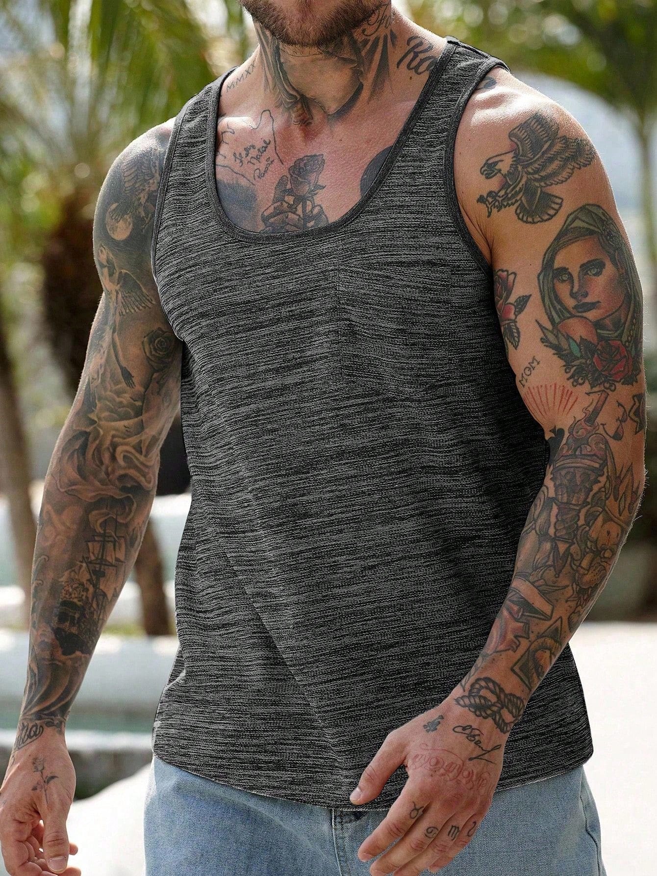 Camiseta Regata Masculina Bolso Estampa Floral Casual Preto / PP Camiseta Regata Masculina Bolso Estampa Floral Casual