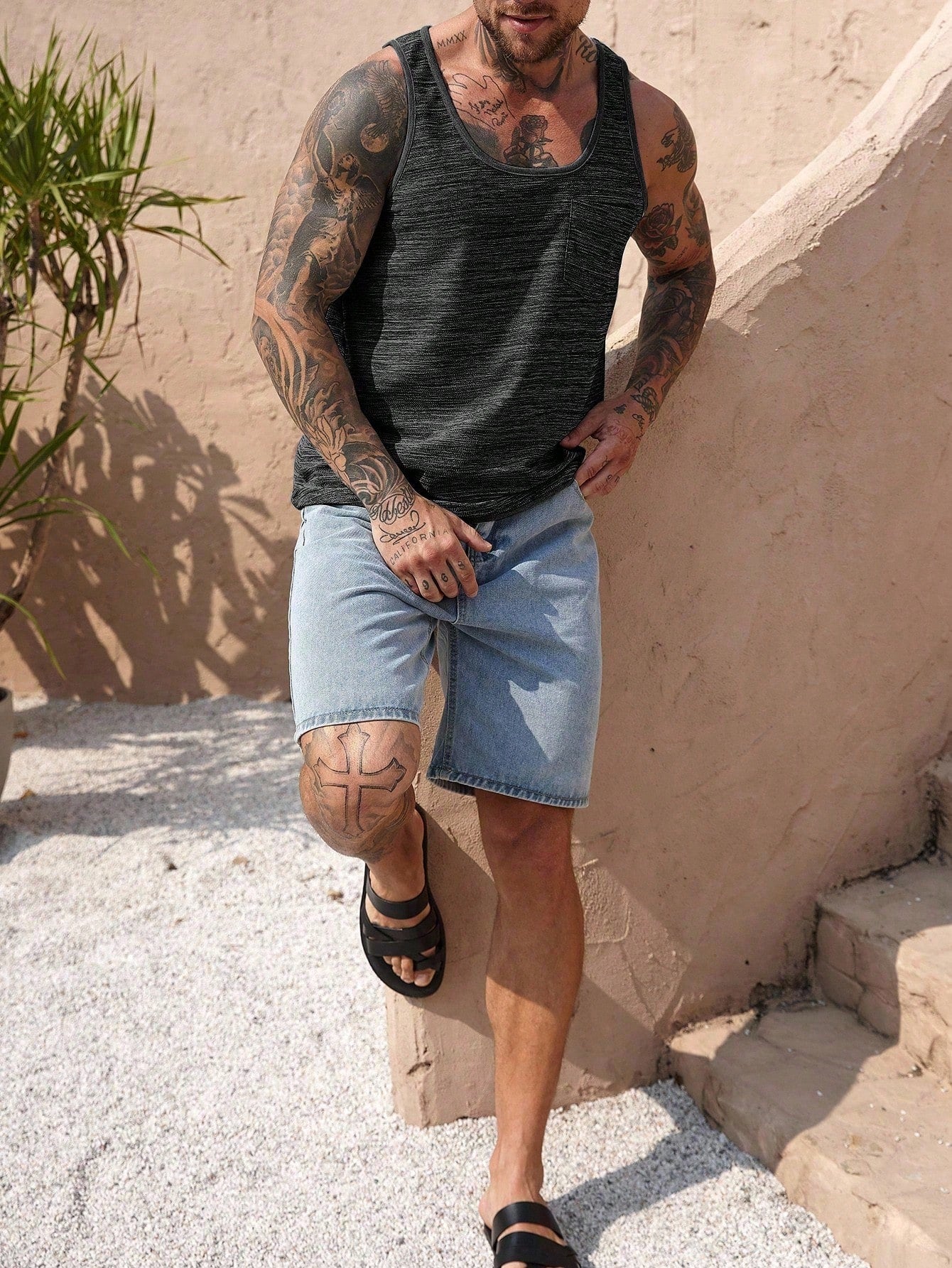 Camiseta Regata Masculina Bolso Estampa Floral Casual Camiseta Regata Masculina Bolso Estampa Floral Casual