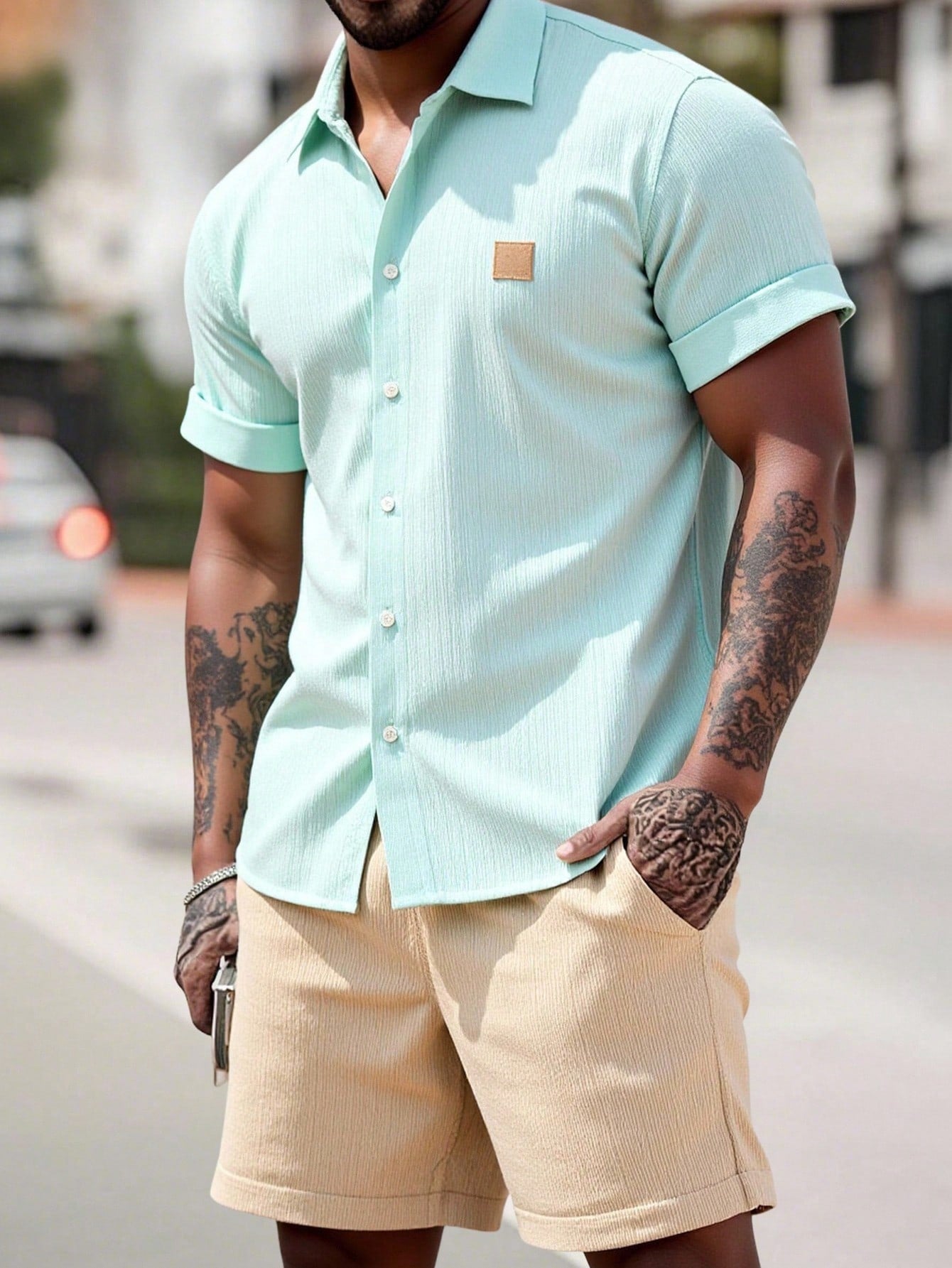 Conjunto Masculino Camisa Manga Curta E Shorts Confortáveis Verde Menta / PP Conjunto Masculino Camisa Manga Curta E