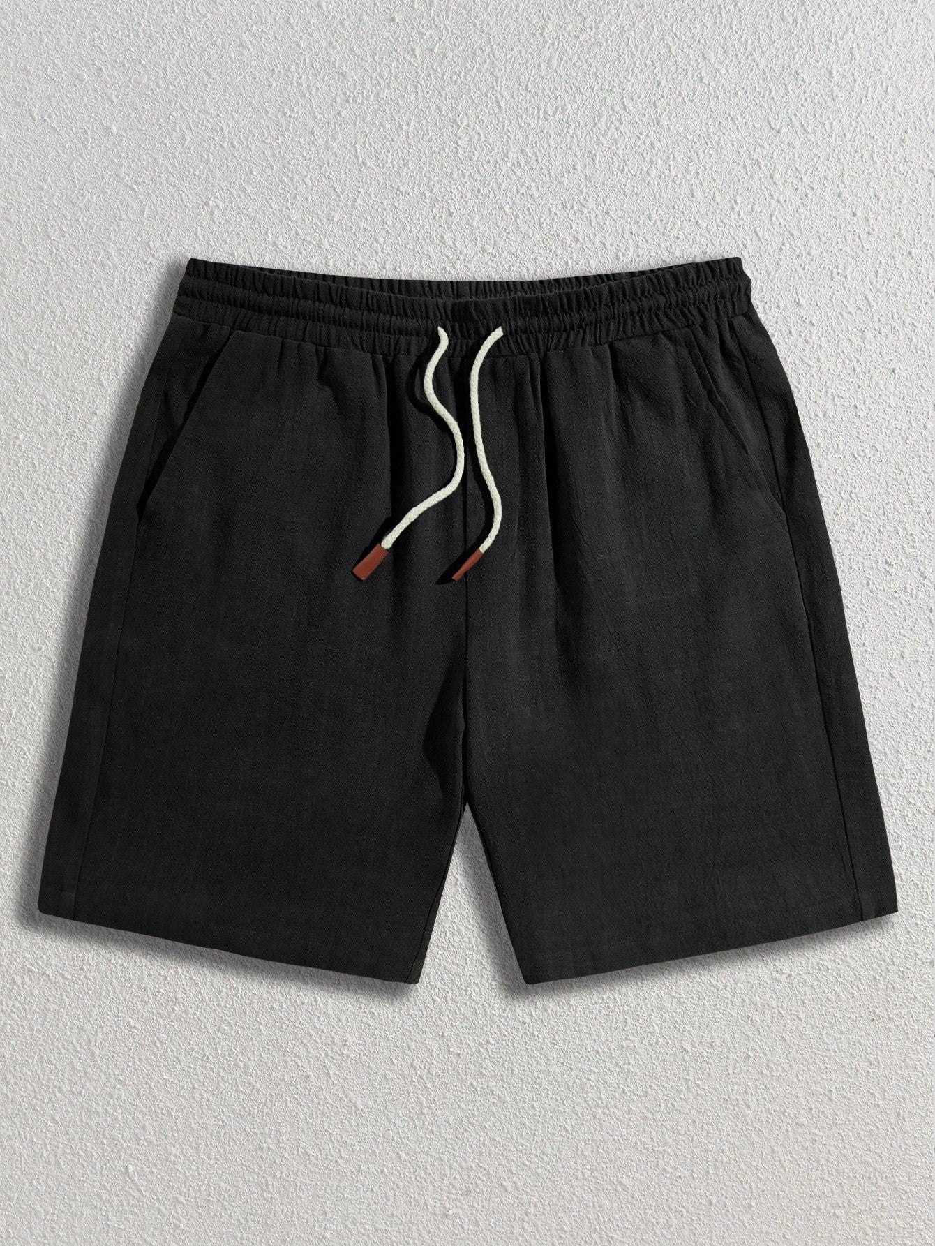 Shorts Masculino Casual Com Tecido Texturizado E Cordão Ajustável Preto / PP Shorts Masculino Casual Com Tecido