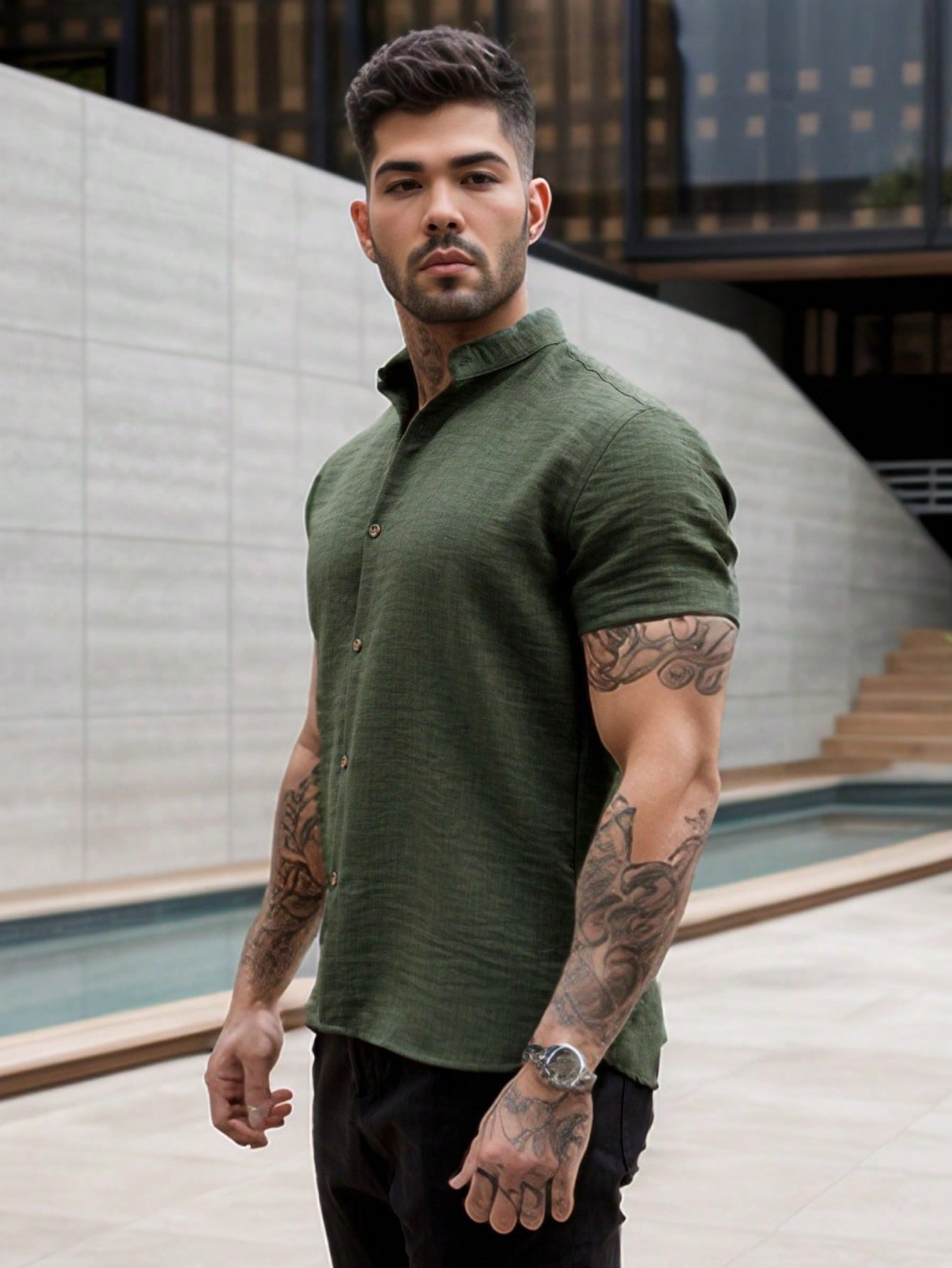 Camisa Masculina Gola Padre Slim Caimento Impecável Camisa Masculina Gola Padre Slim Caimento Impecável