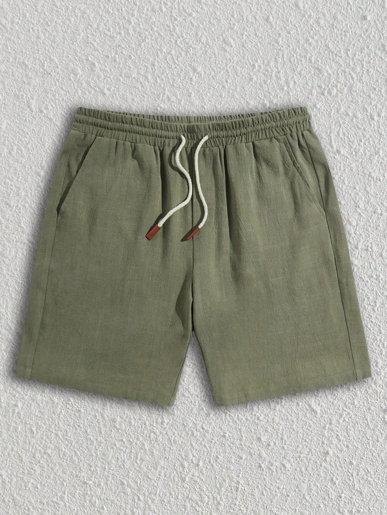 Shorts Masculino Casual Com Tecido Texturizado E Cordão Ajustável Verde Militar / PP Shorts Masculino Casual Com Tecido