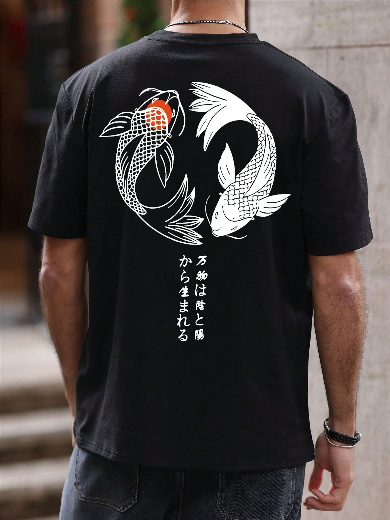 Camiseta Masculina Estampa Peixes Koi Escrita Japonesa Camiseta Masculina Estampa Peixes Koi Escrita Japonesa