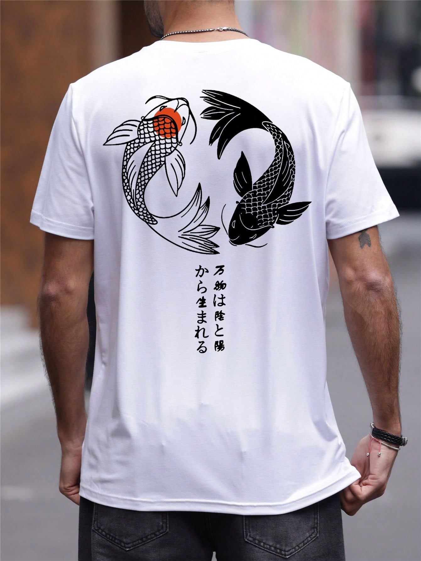 Camiseta Masculina Estampa Peixes Koi Escrita Japonesa Camiseta Masculina Estampa Peixes Koi Escrita Japonesa