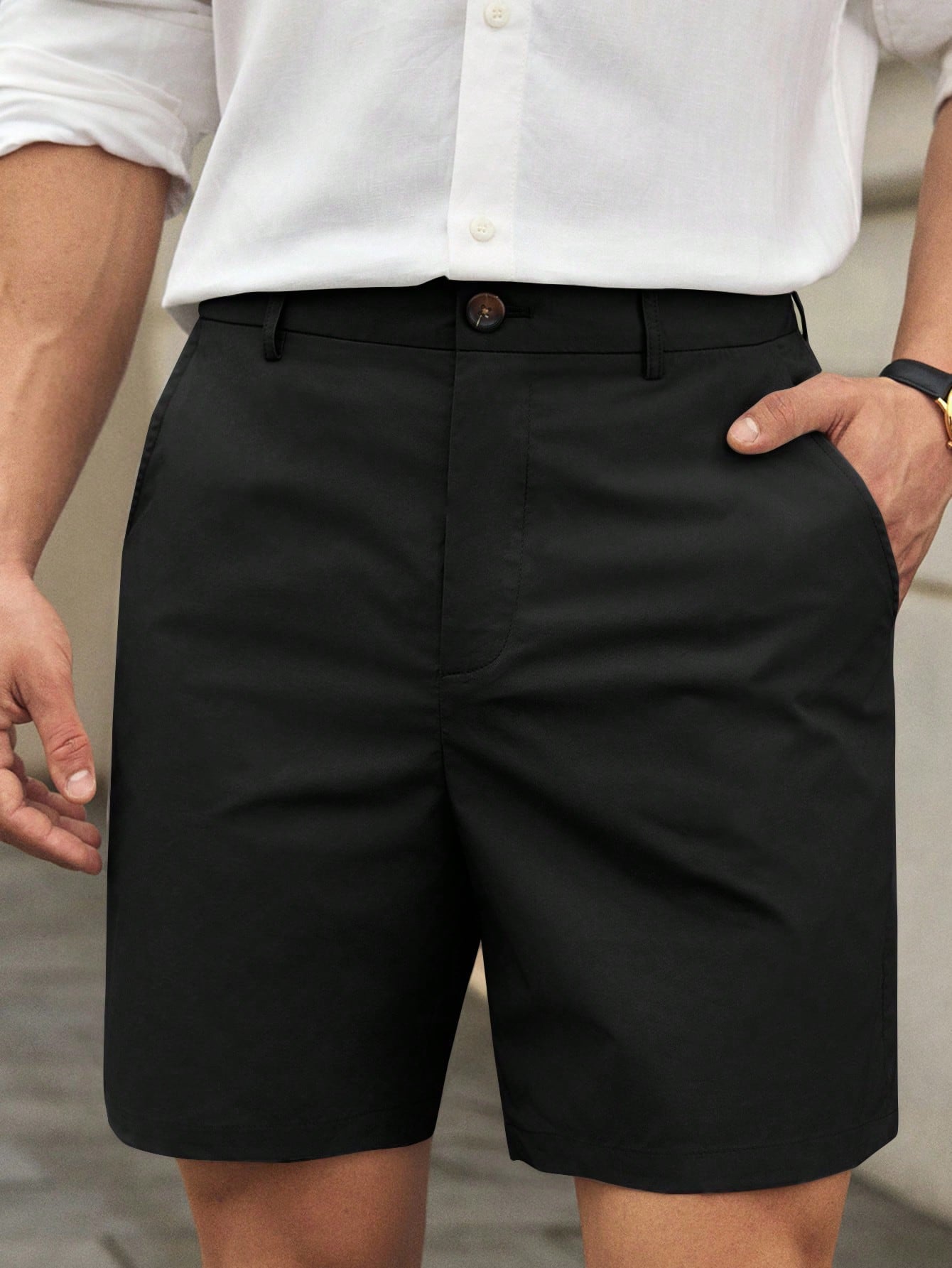 Shorts Masculino Chino Slim Com Design Minimalista Preto / PP Shorts Masculino Chino Slim Com Design Minimalista