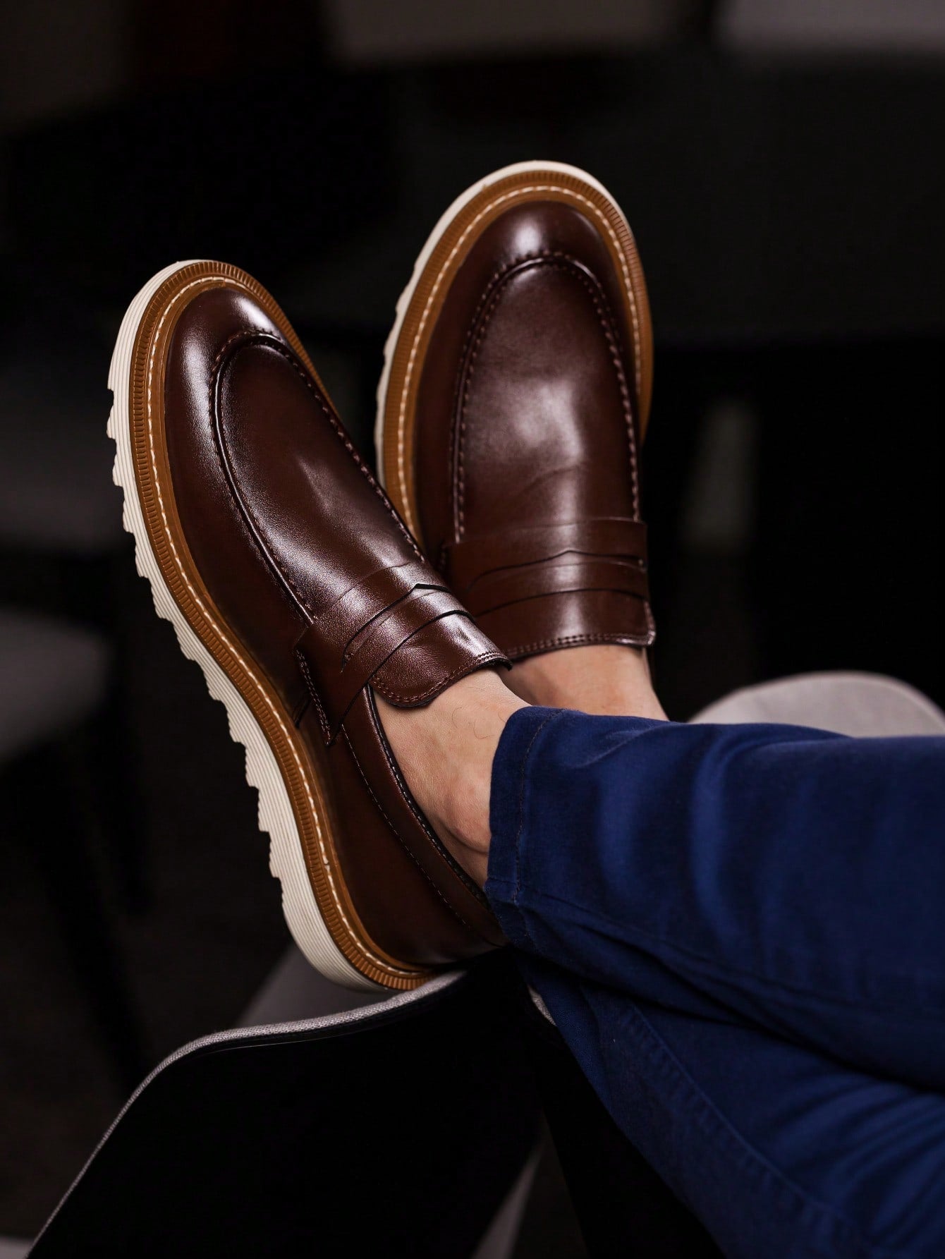 Sapato Masculino Social Couro Sintético Cadarço Antiderrapante Marrom Claro / 36 Sapato Masculino Social Couro