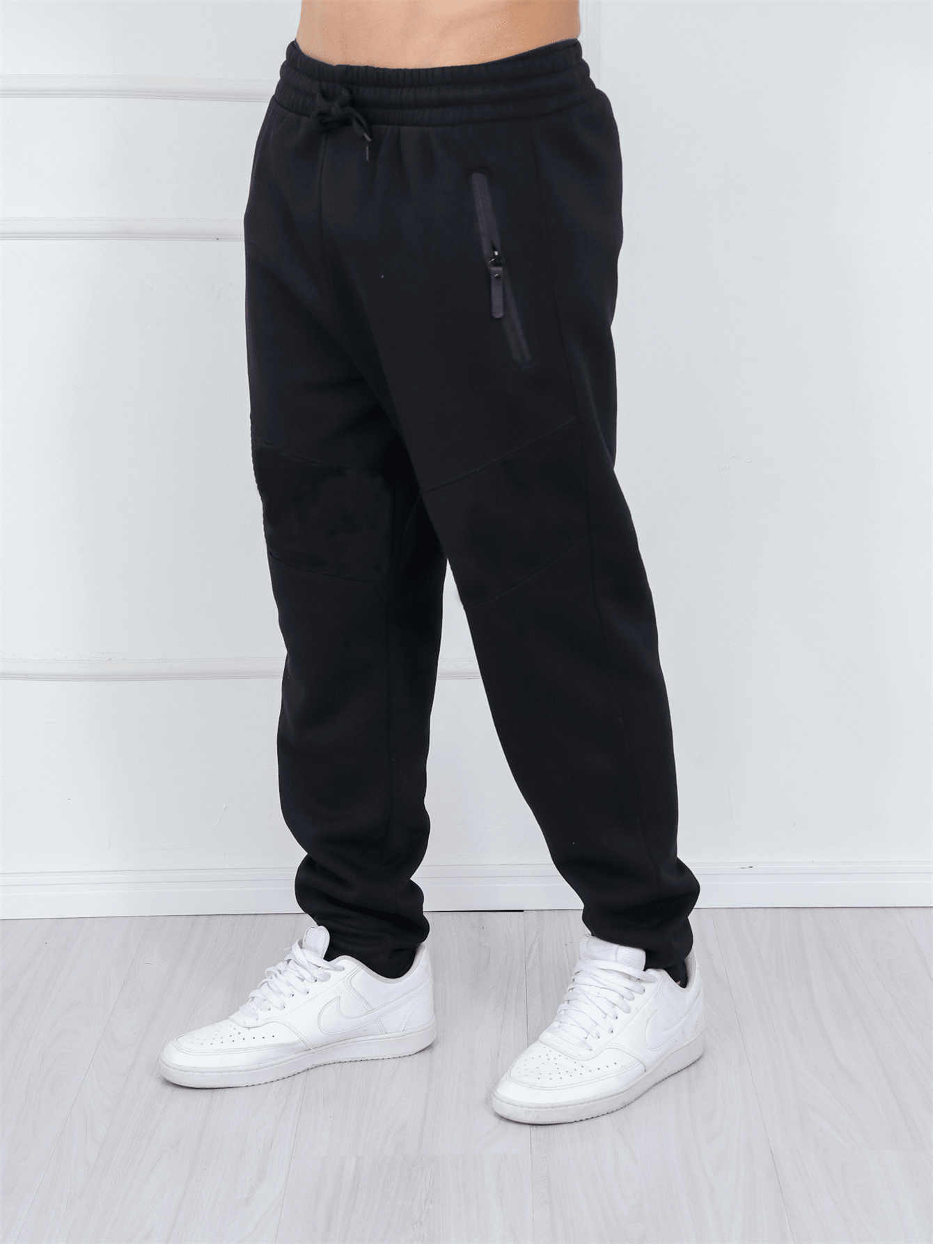 Calça Masculina Jogger Com Zíper E Design Confortável Preto / PP Calça Masculina Jogger Com Zíper E Design Confortável
