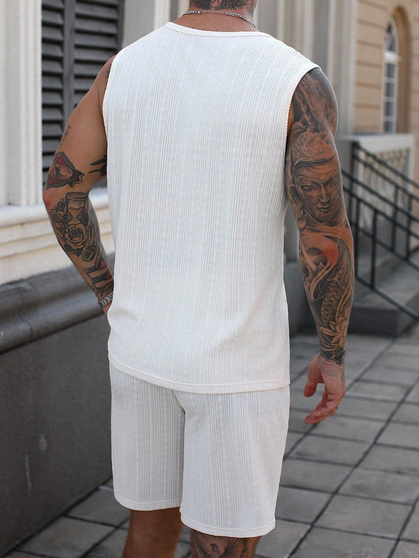 Conjunto Masculino Regata Jacquard E Shorts Cós Ajustável Conjunto Masculino Regata Jacquard E Shorts Cós Ajustável