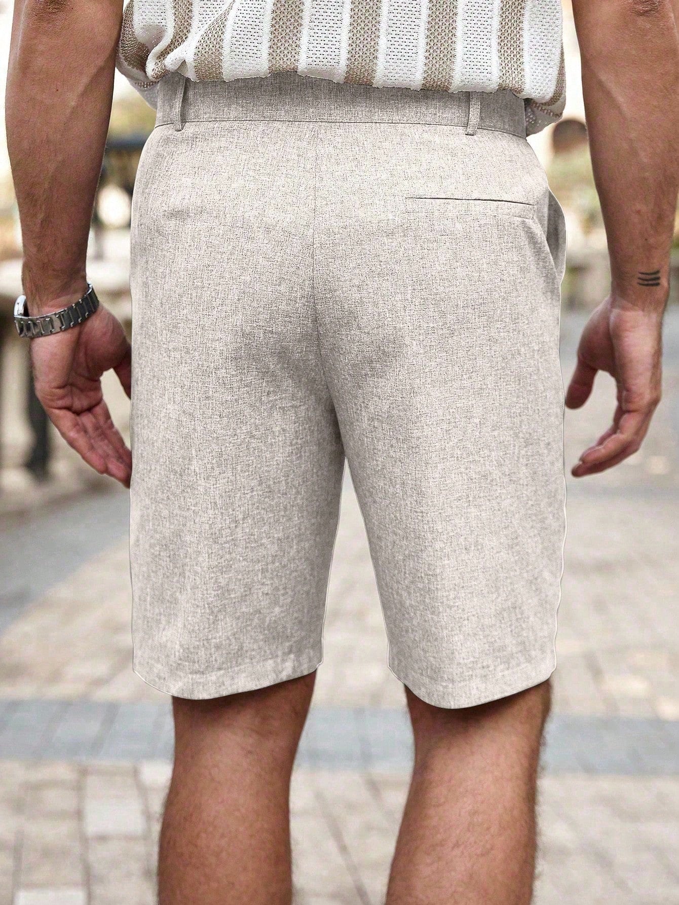 Shorts Masculino Linho Com Bolsos Diagonais E Caimento Solto Shorts Masculino Casual Com Bolsos Laterais E Cós De