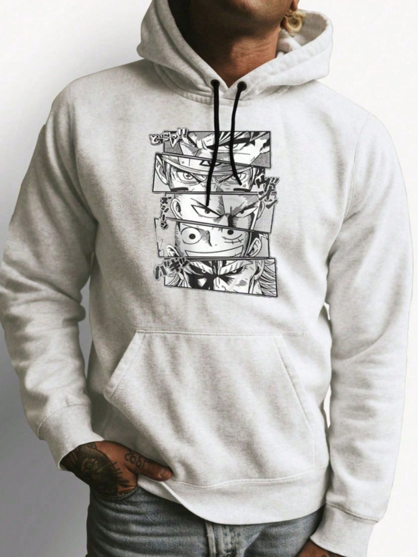 Moletom Masculino Estampa De Animes Com Capuz Branco / PP Moletom Masculino Estampa De Animes Com Capuz