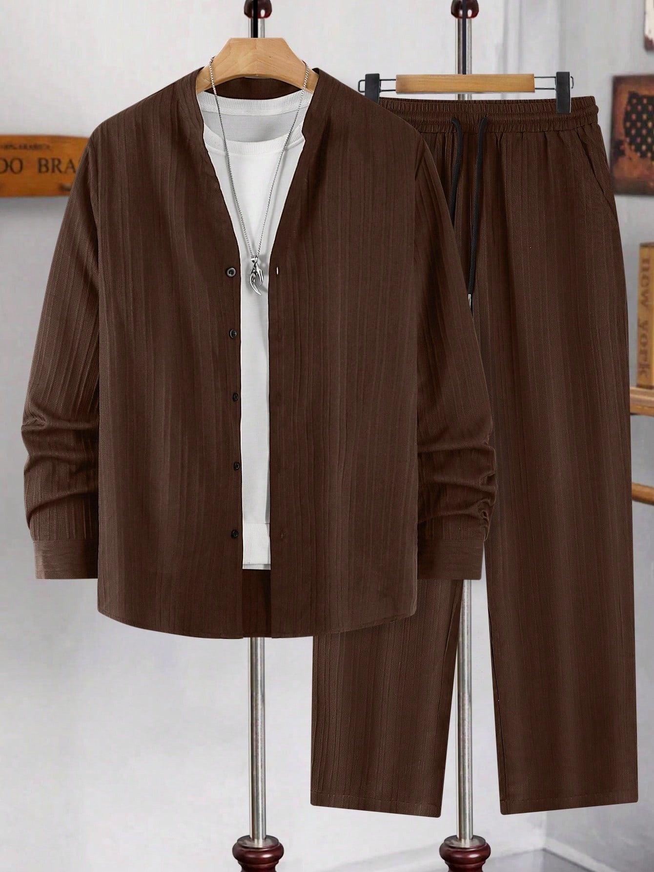 Conjunto Masculino Camisa Manga Longa E Calça Leve Minimalista Conjunto Masculino Camisa Manga Longa E Calça Leve